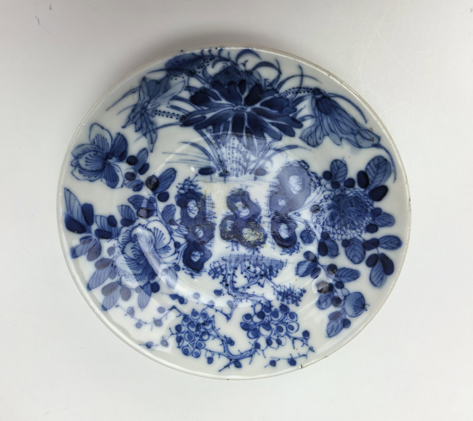 Chinese Blue and White Porcelain Dish Marked Jintangfaji: Chinese Blue and White Porcelain Dish Marked Jintangfaji,D 12 cm(4.8 in.), Preview from Oct. 14th to 18th from 1:00 PM TO 5:00 PM Eastern Time, Location: 15229 Display Court, Rockville MD 20850.
