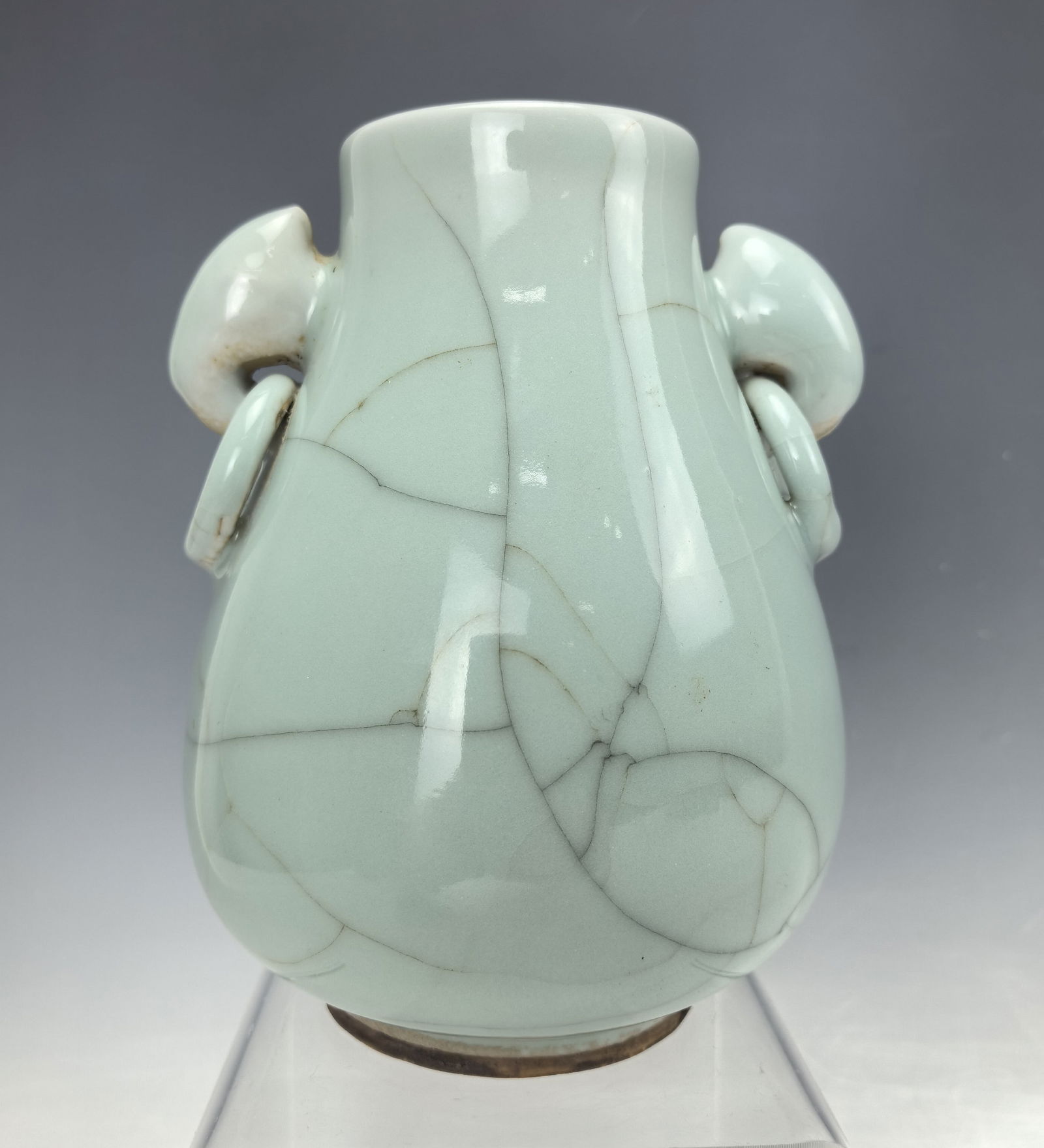 A Chinese Crackle Glazed Celadon Porcelain Vase With Two Handles (1 of 6)