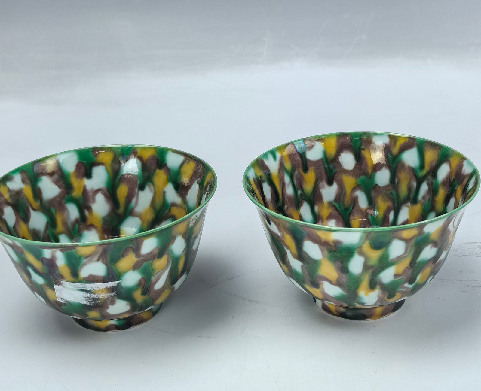 A Pair of Chinese  Tiger Fur Sancai Glazed Tea Cups Kangxi Mark (1 of 8)