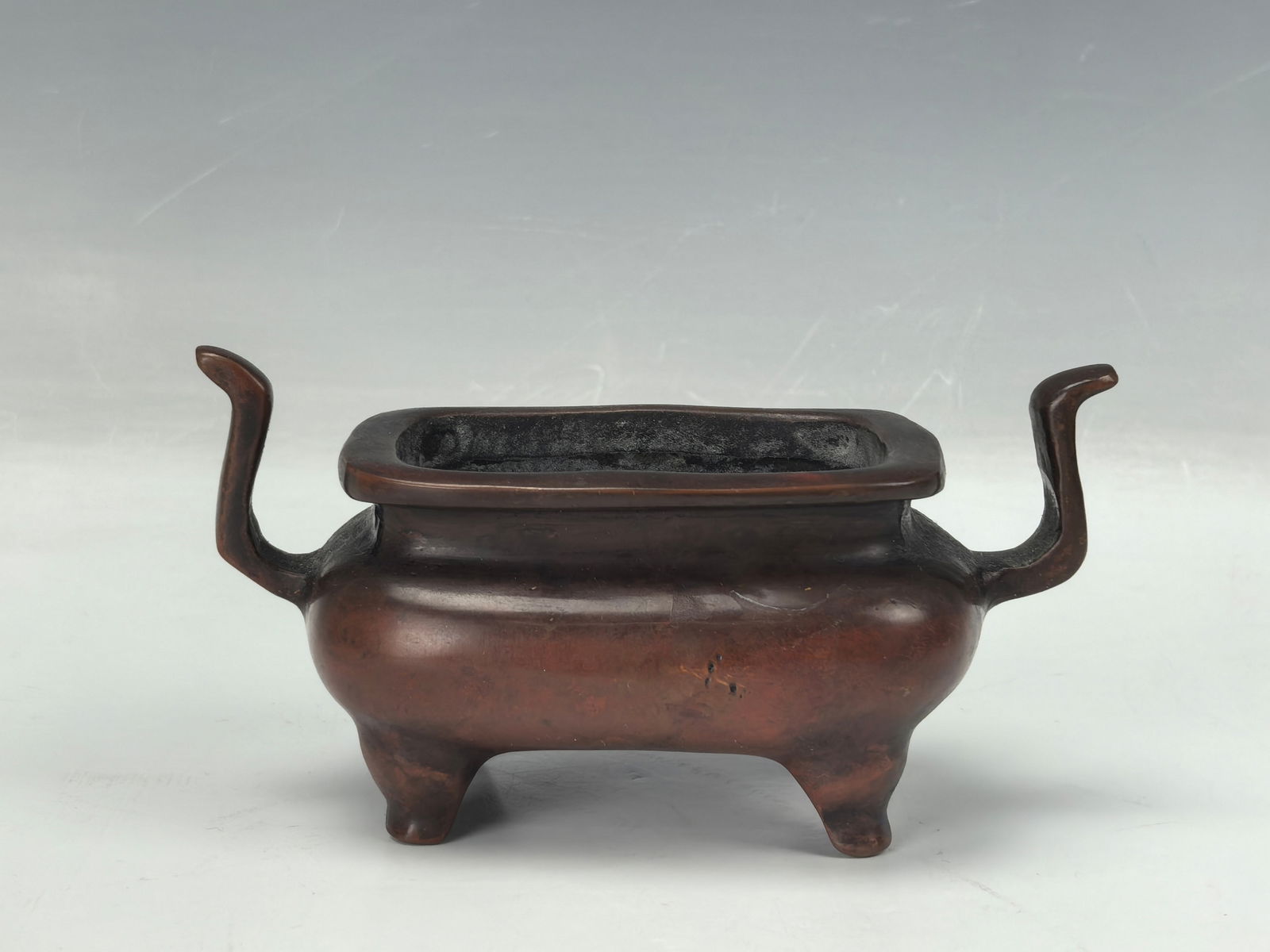 Bronze Case Rectangular iIncense Burner with Double Handle and Four Legs Marked (1 of 6)