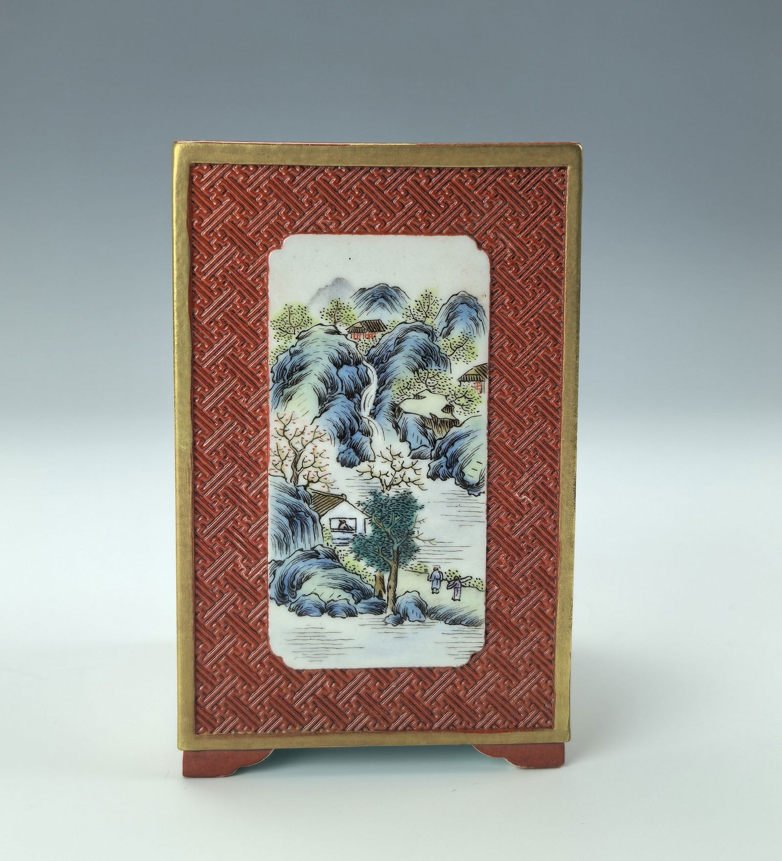 Chinese Famille Rose Square Porcelain Brush Pot Qianlong mark (1 of 5)