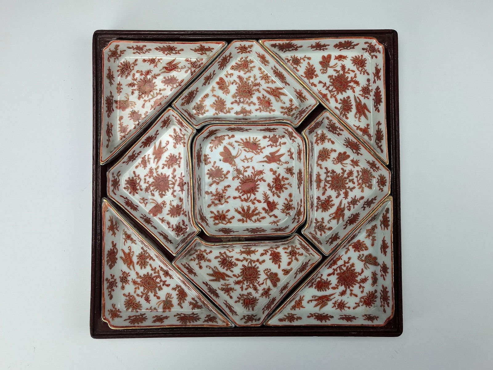 Chinese Gilt Iron Red Porcelain 9 Pieces Sweetmeat Set (1 of 4)