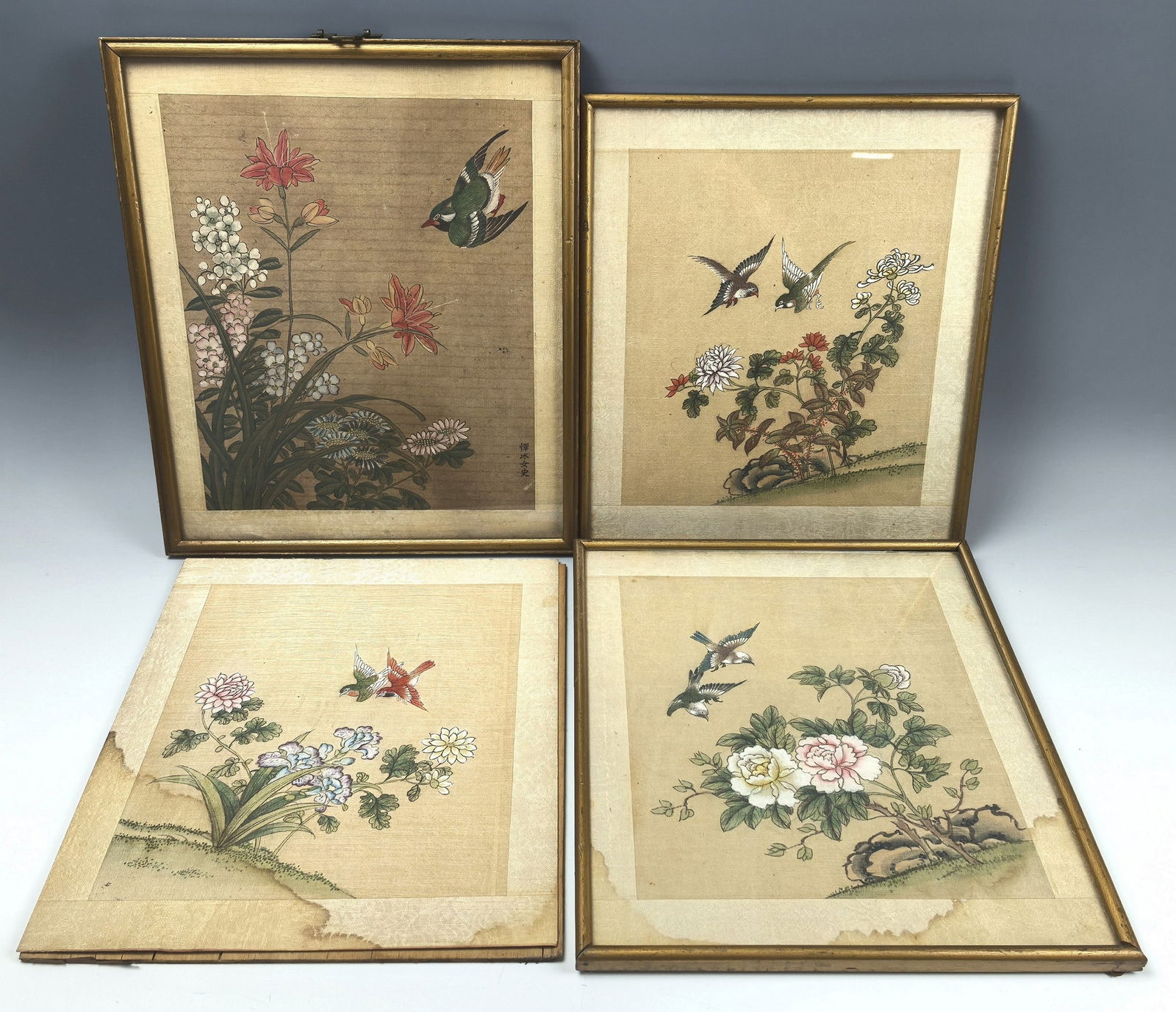 Vintage Four  Chinese Painting Flowers and Birds (1 of 6)