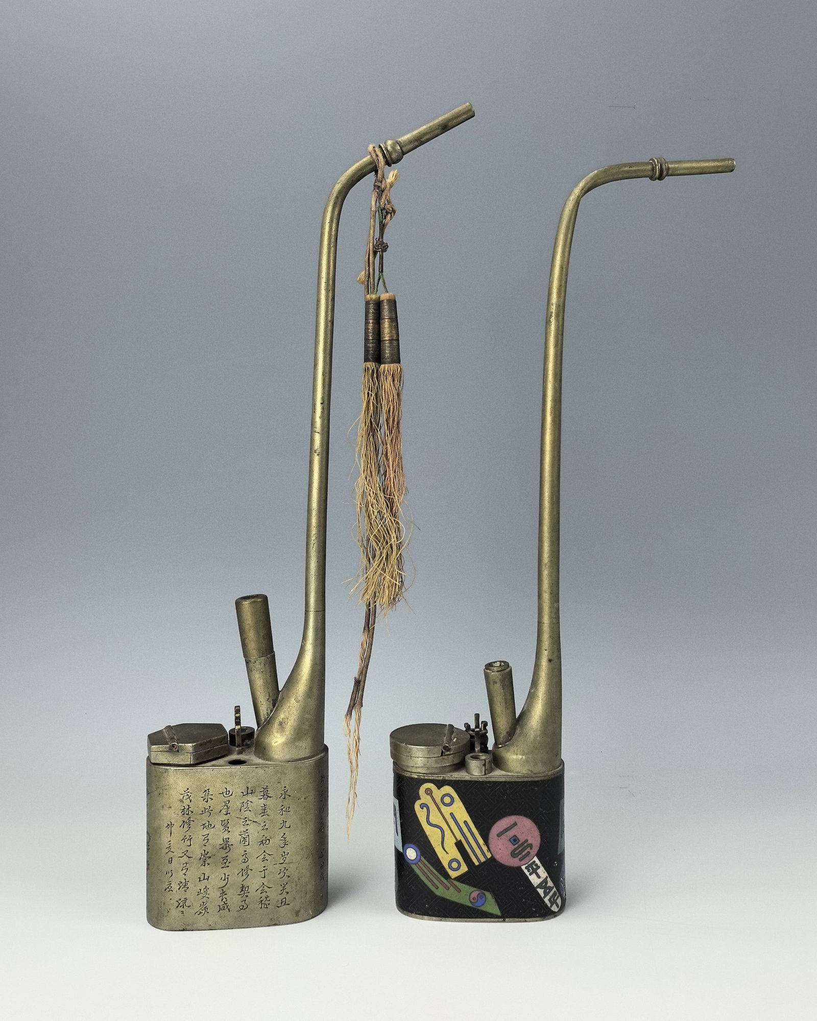 Two Chinese Antique White Bronze Tobacco Pipes (1 of 8)