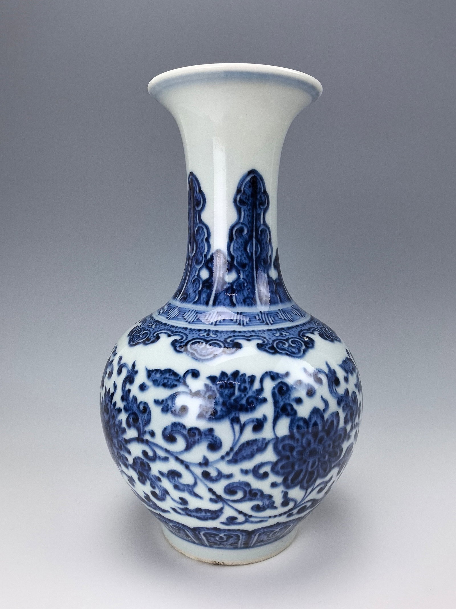Chinese Blue and White Porcelain Vase Qianlong Mark: Chinese Blue and White Porcelain Vase with scrolling lotus ,Qianlong Mark, H 25 cm(10 in.) ,Preview from Oct. 14th to 18th from 1:00 PM TO 5:00 PM Eastern Time, Location: 15229 Display Court, Rockvill