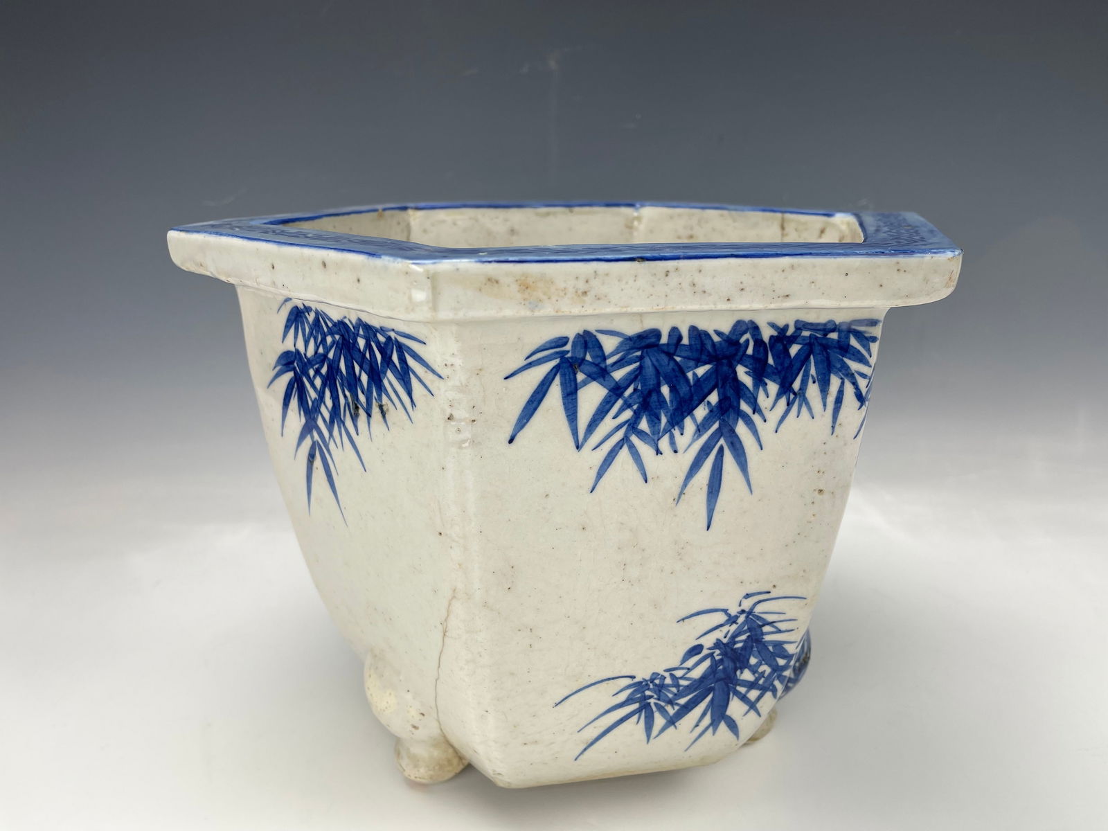 Blue and White Porcelain Hexagonal Cache Pot (1 of 7)
