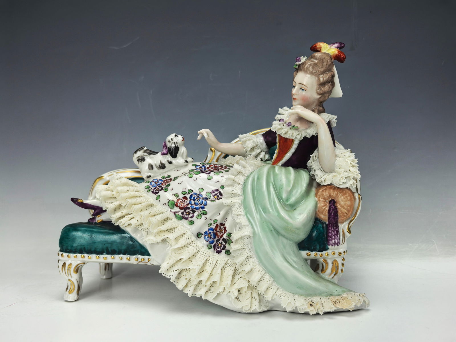 Antique Volkstedt German Porcelain Lace Figurine Lady (1 of 8)