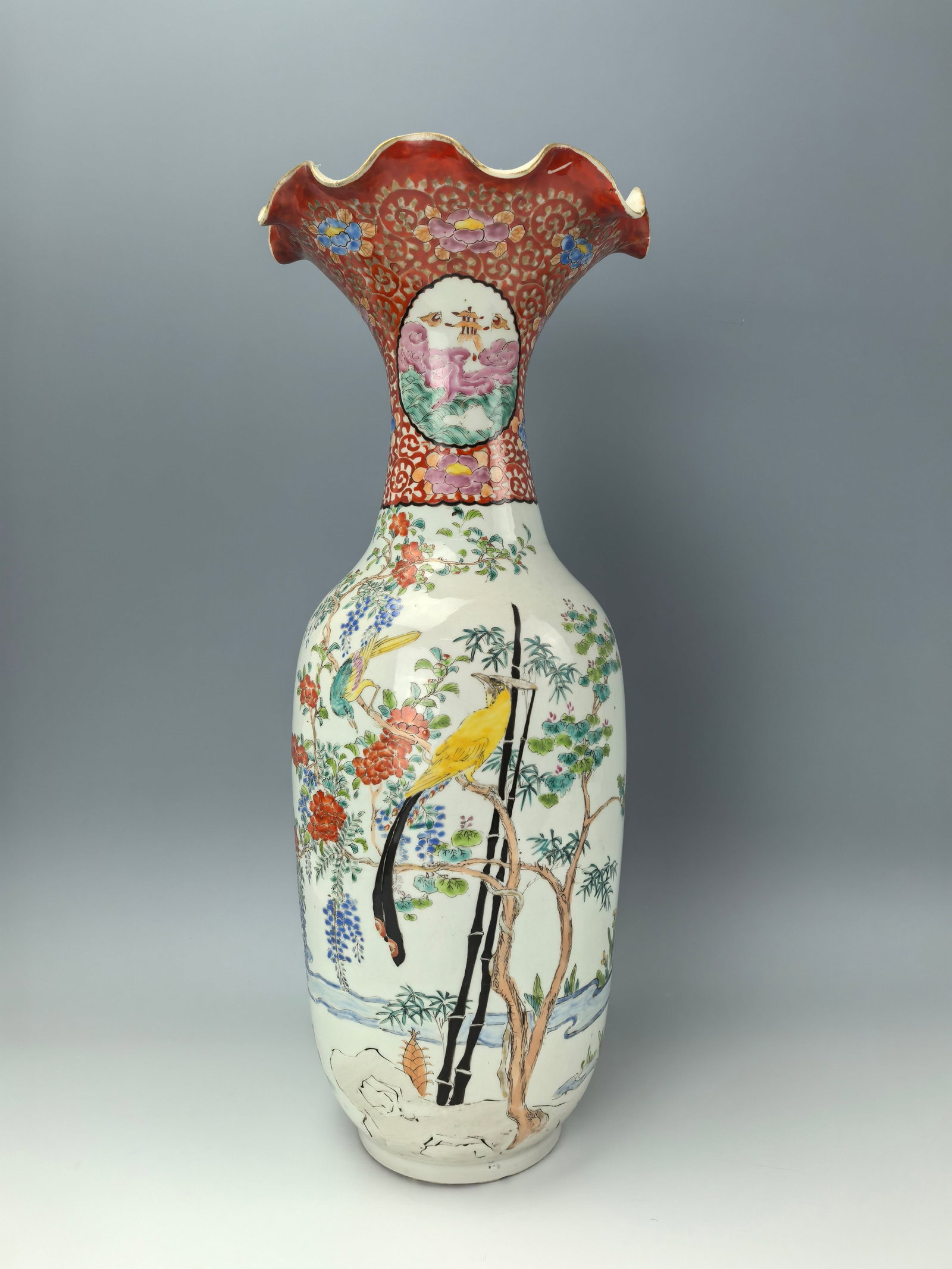A Big Antique Japanese porcelain Collar Vase: A Big Antique Japanese porcelain Collar Vase decorated with various figure, H 47 cm (18.5 in.),some repaired on the rim,sell as is.Provenance: Washington DC Artist Juichi Kamikawa's collection.Preview