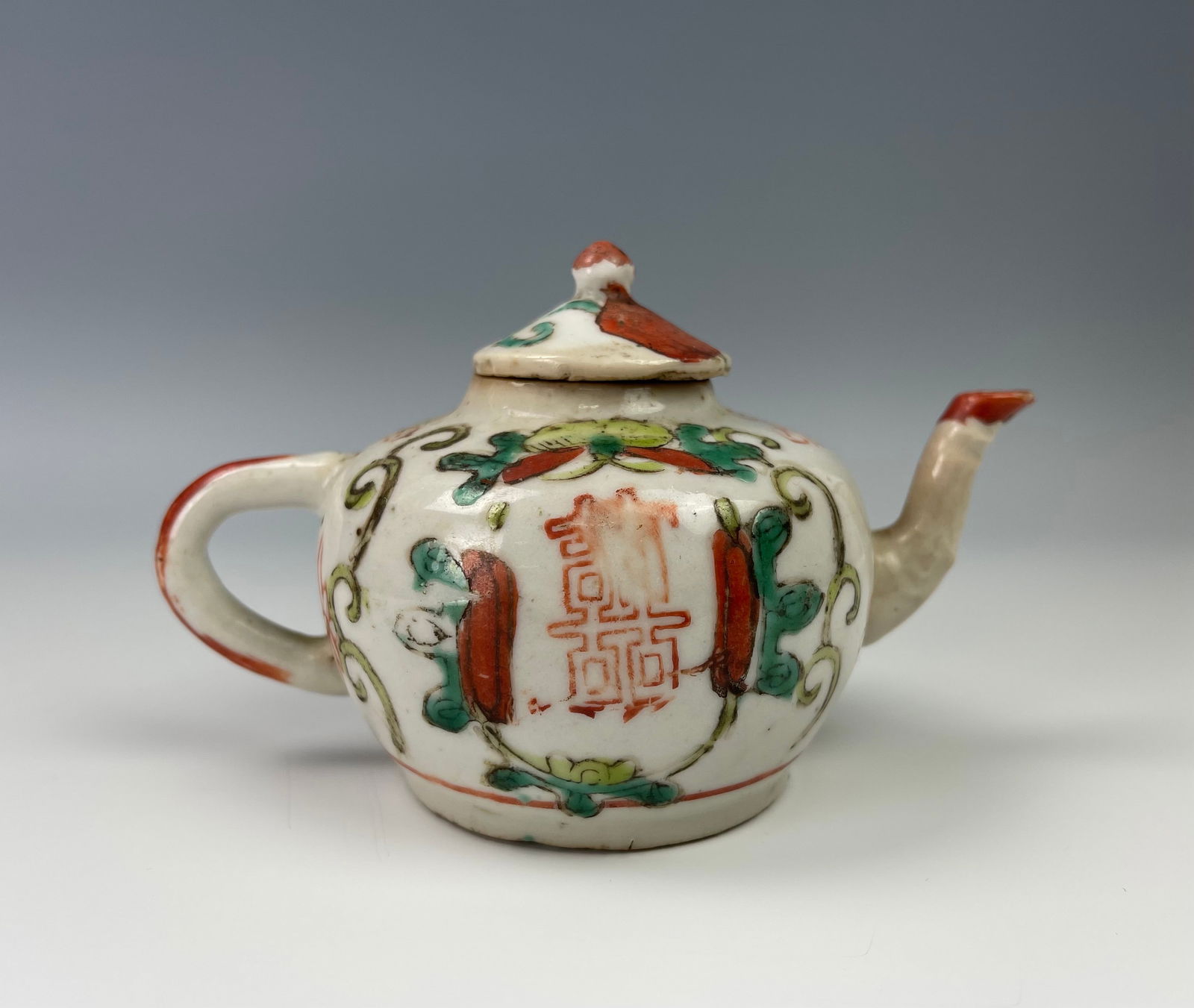 Antique Chinese Polychrome  Porcelain Small Teapot (1 of 4)