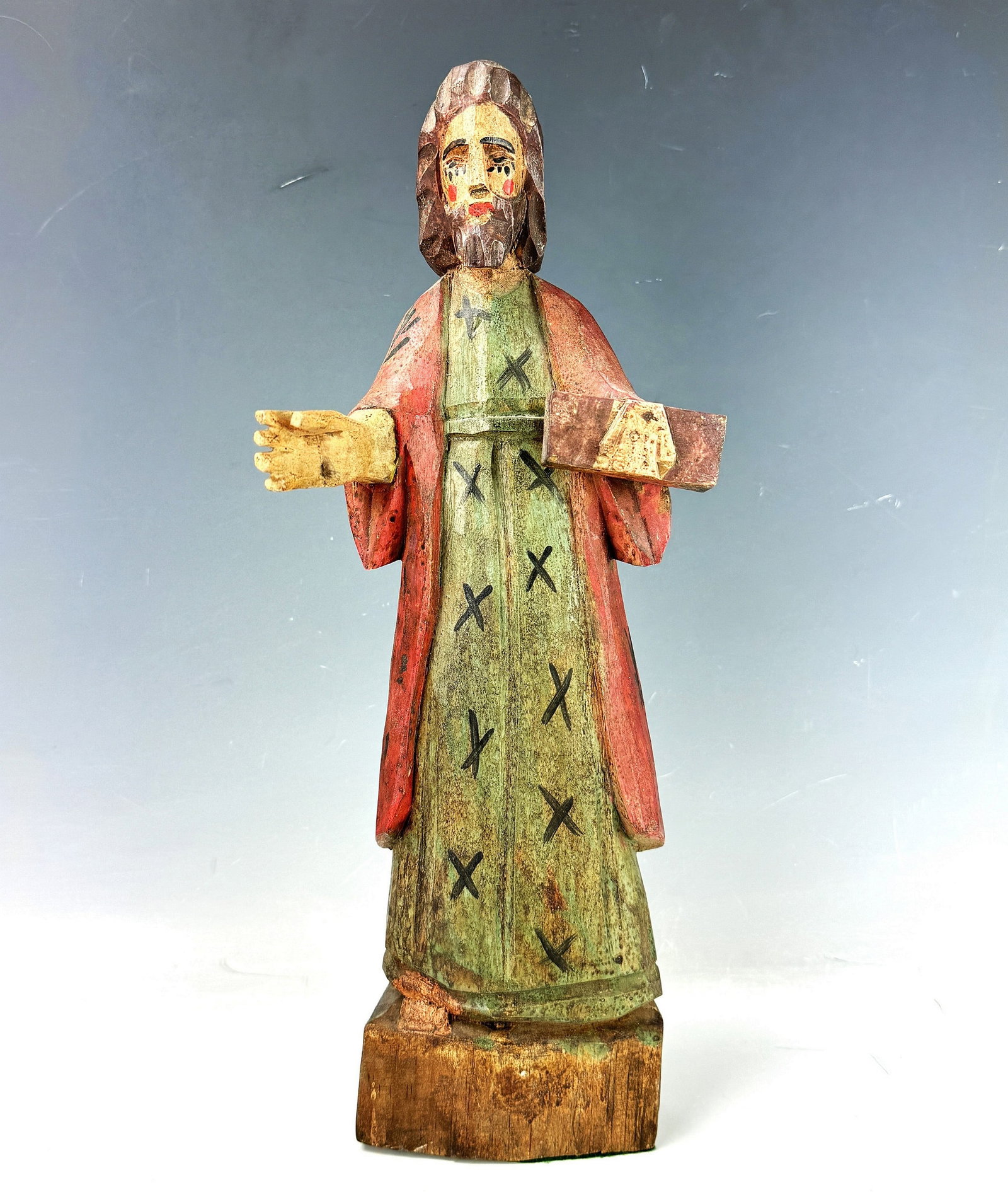 Antique Jesus Polychrome Wood Religious Figure: Antique Jesus Polychrome Wood Religious Figure,H 38 cm(15in.) , Provenance: Washington DC Artist Juichi Kamikawa's collection Preview from Oct. 14th to 18th from 1:00 PM TO 5:00 PM Eastern Time, Locat