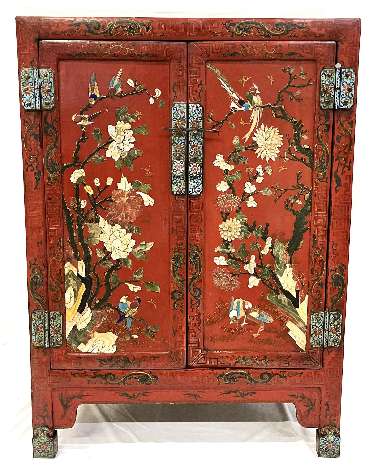 Antique Chinese Red Cabinet With Precious Material Inlay (1 of 11)