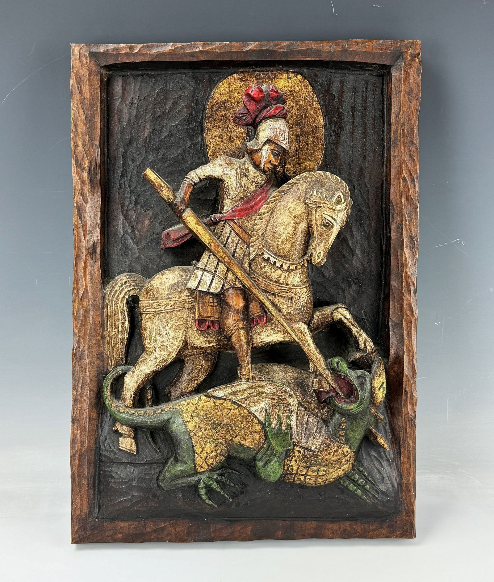 Dragon Slayer Wooden Relief Wooden Image Saint George (1 of 5)