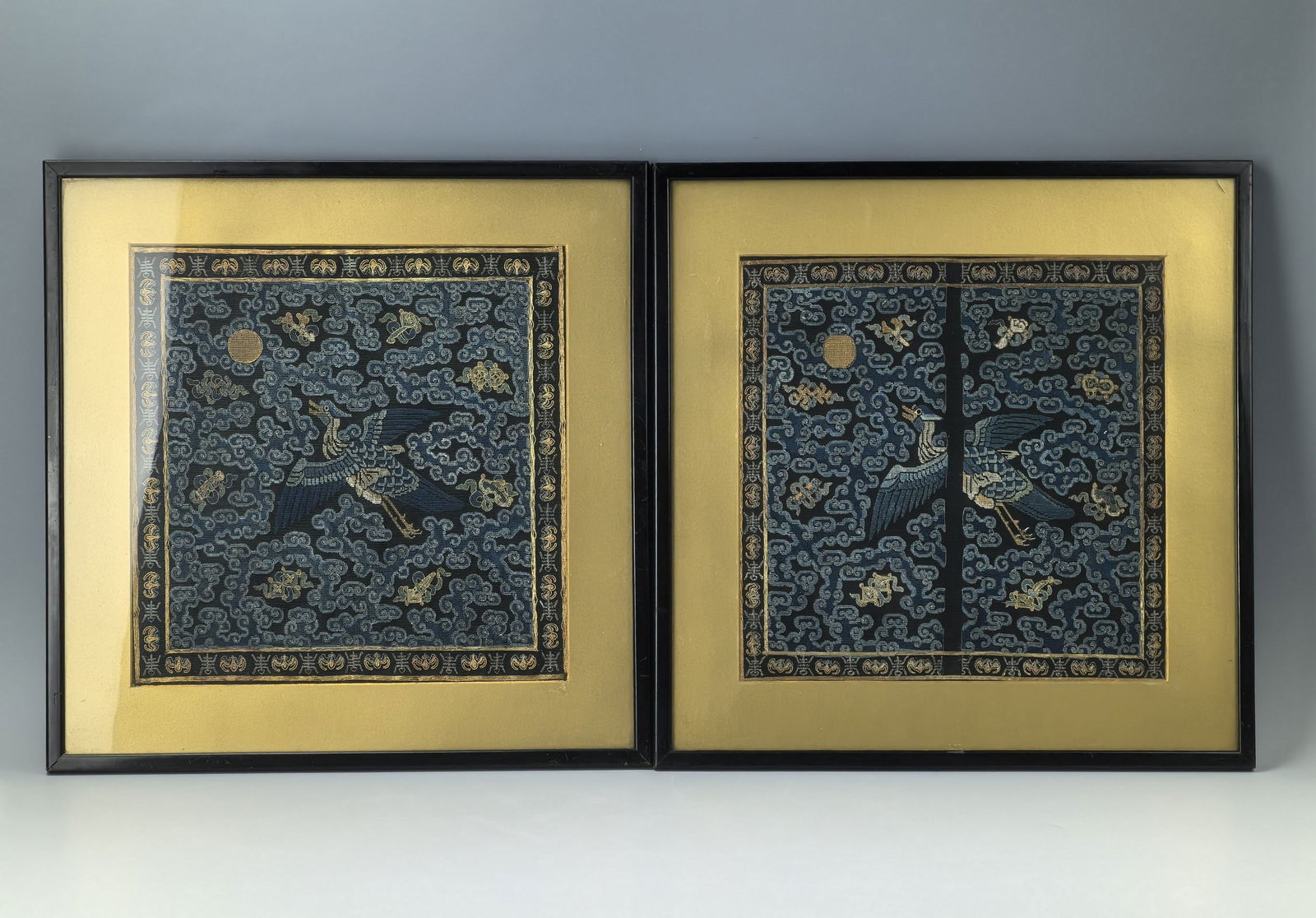 Framed Chinese Qing Dynasty Embroidered Rank Badge (1 of 3)