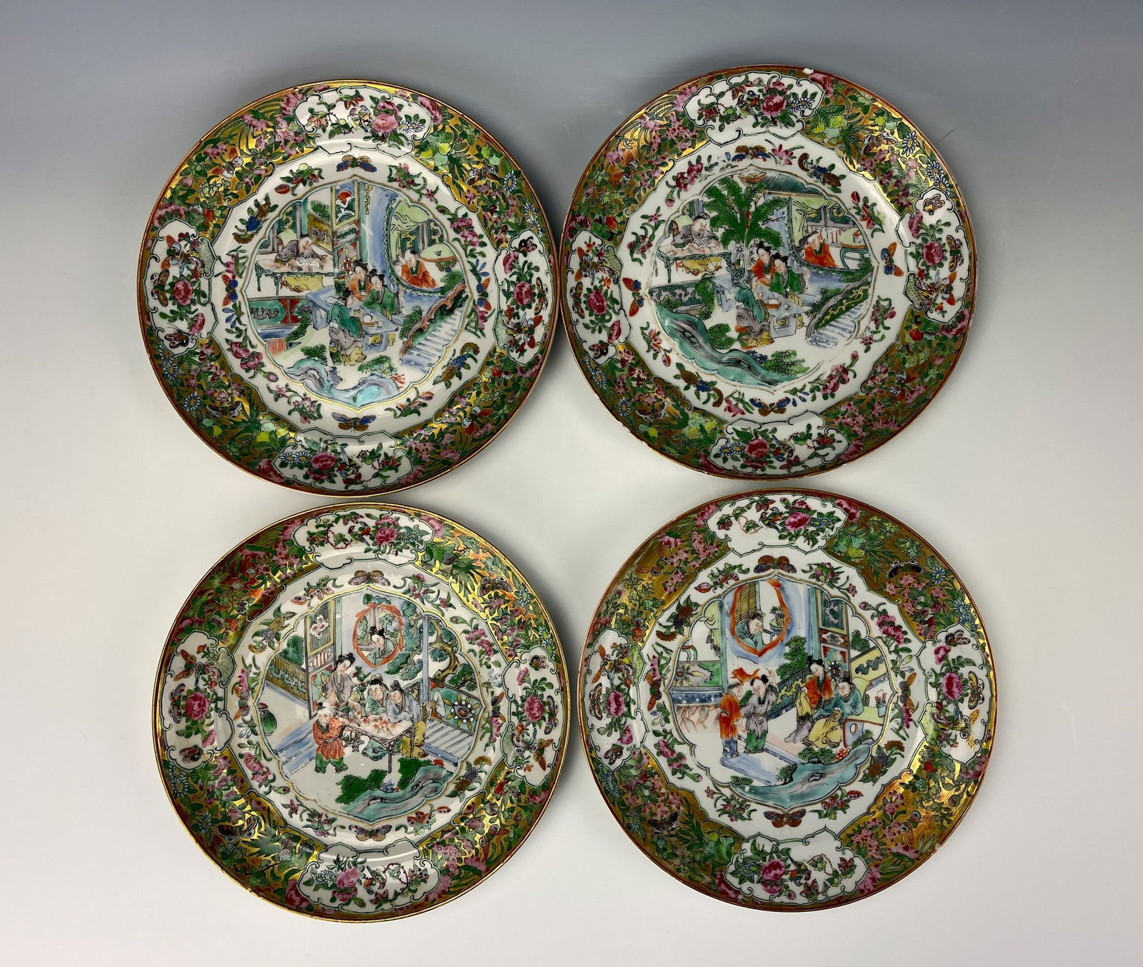 Four Chinese Export Rose Medallion Porcelain Plates (1 of 8)