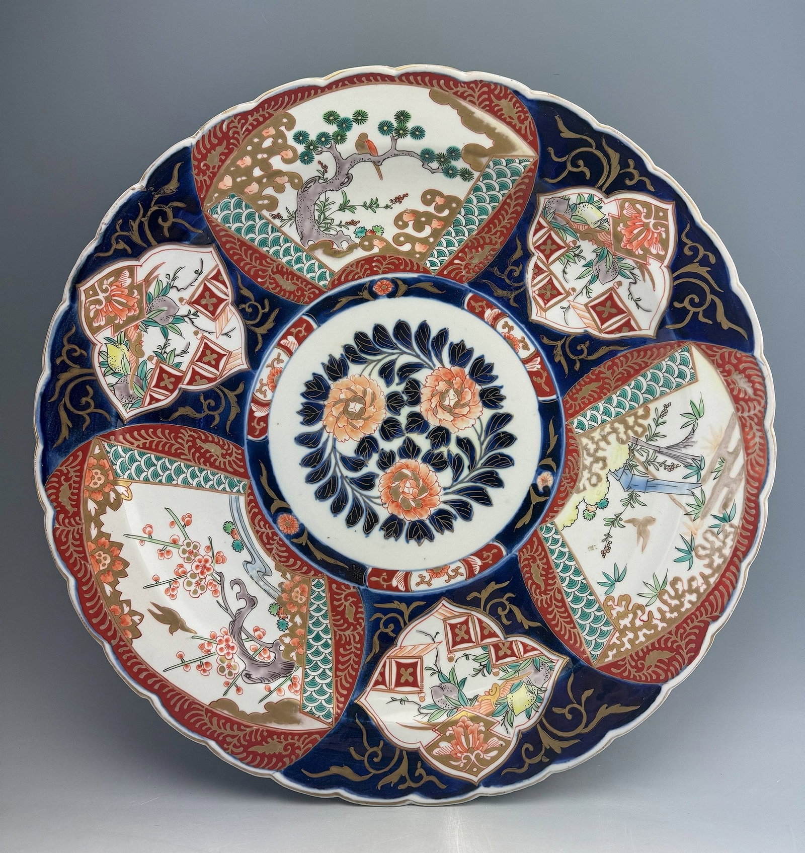 A Japanese Antique Imari Charger: Japanese Imari charger. 47 cm in diameter. Preview from Feb.17th to 21st from 1:00 PM TO 5:00 PM Eastern Time, Location: 15229 Display Court, Rockville MD 20850.