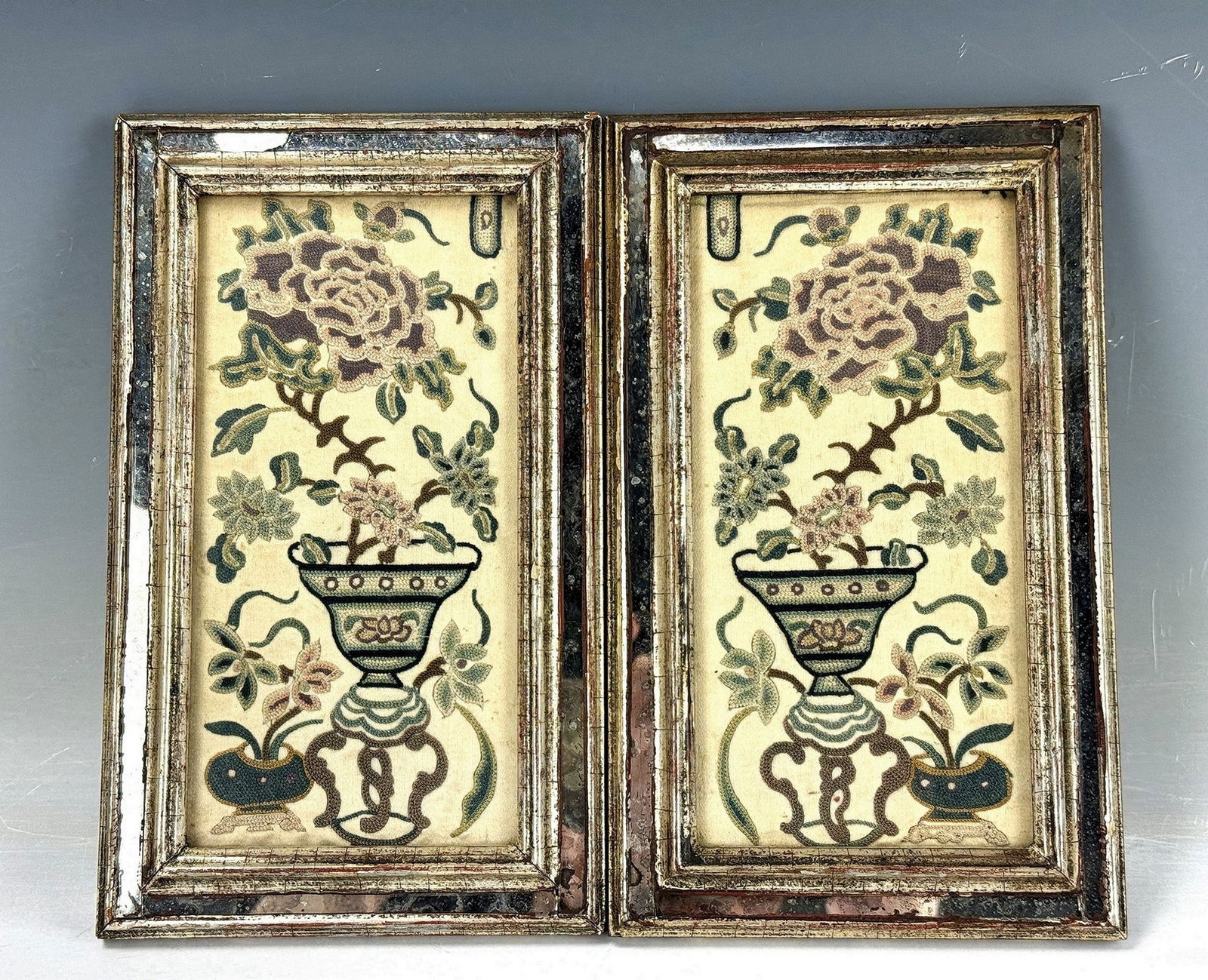 Pair of Chinese Silk Embroidered Textile Framed (1 of 3)