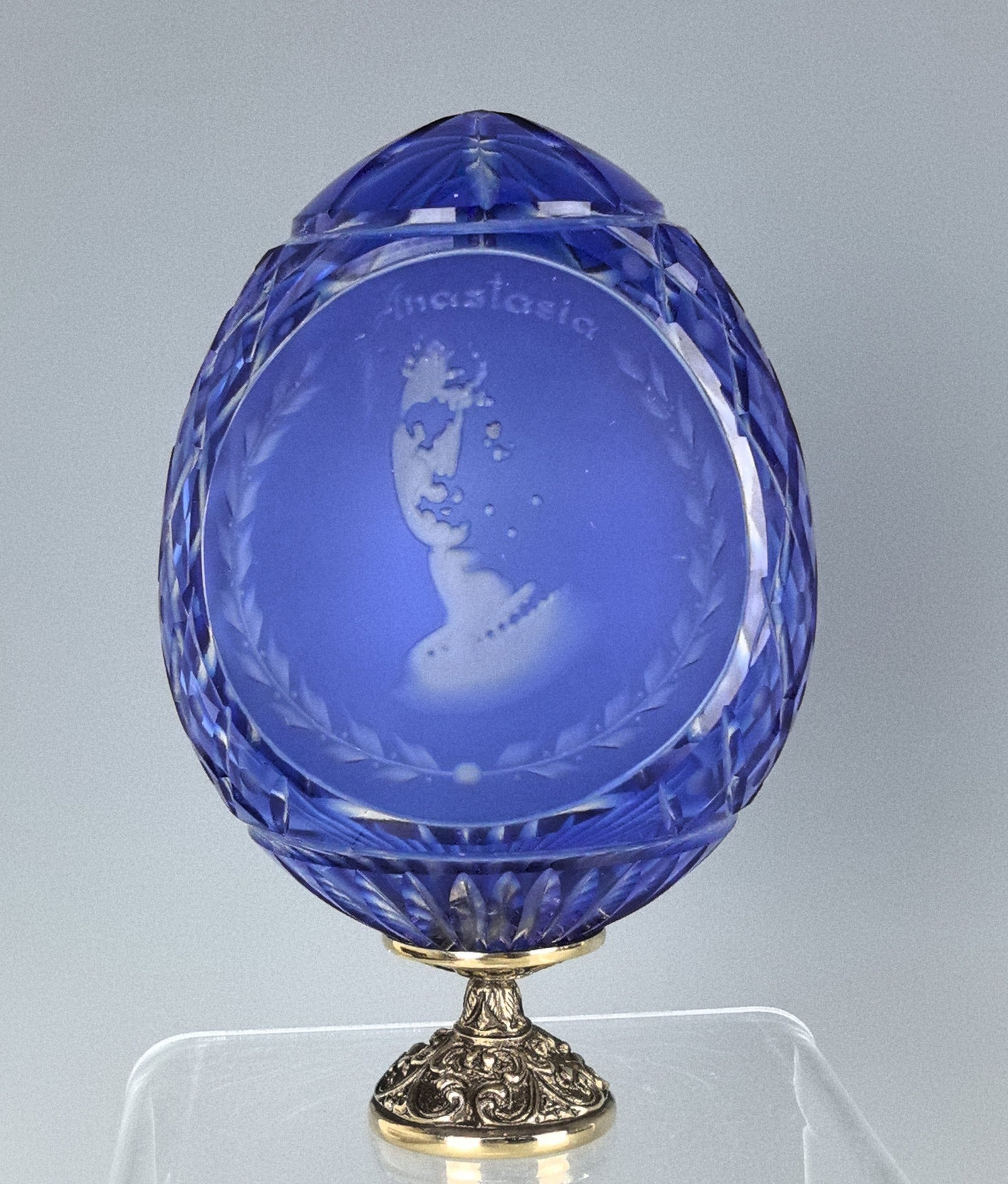 Signed Faberge Anastasia Cobalt Egg Limited Edition: Signed Faberge Anastasia Cobalt Egg, 182/200 (Limited Edition). H 14 cm(5.5 in.).Preview from Feb.17th to 21st from 1:00 PM TO 5:00 PM Eastern Time, Location: 15229 Display Court, Rockville MD 20850.