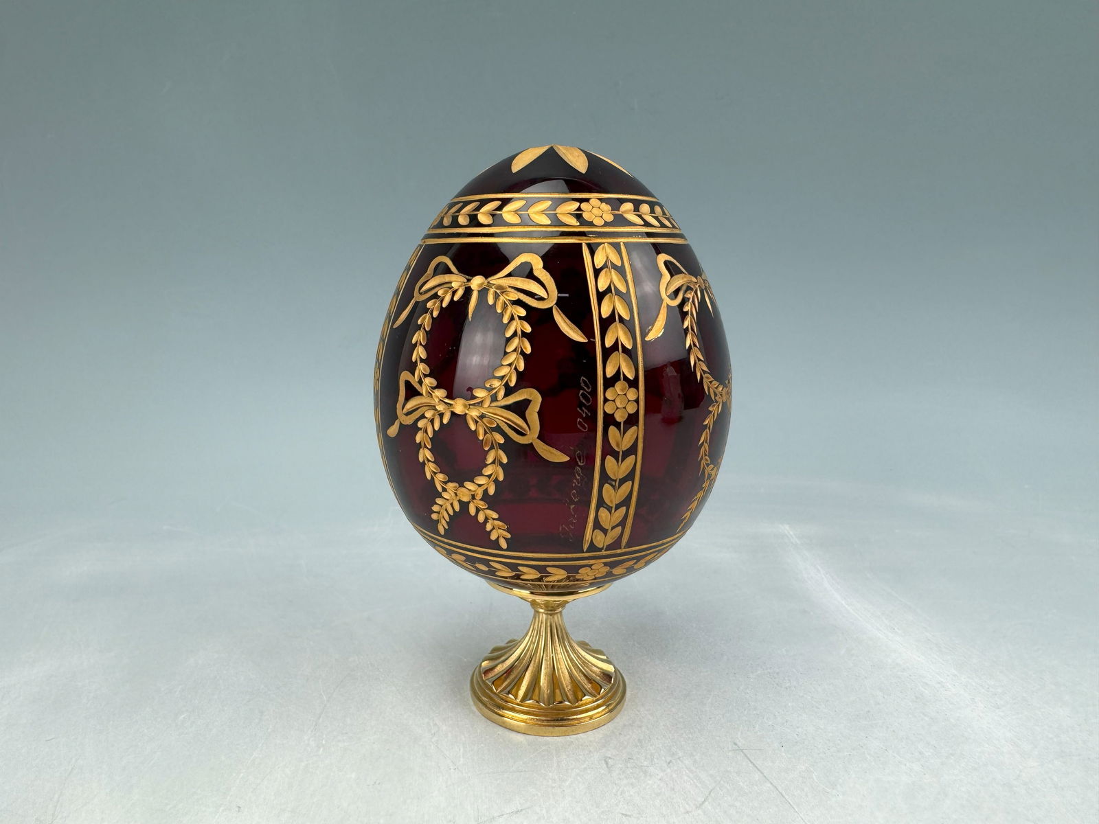 Antique Ruby Red Faberge Crystal Egg Signed (1 of 5)