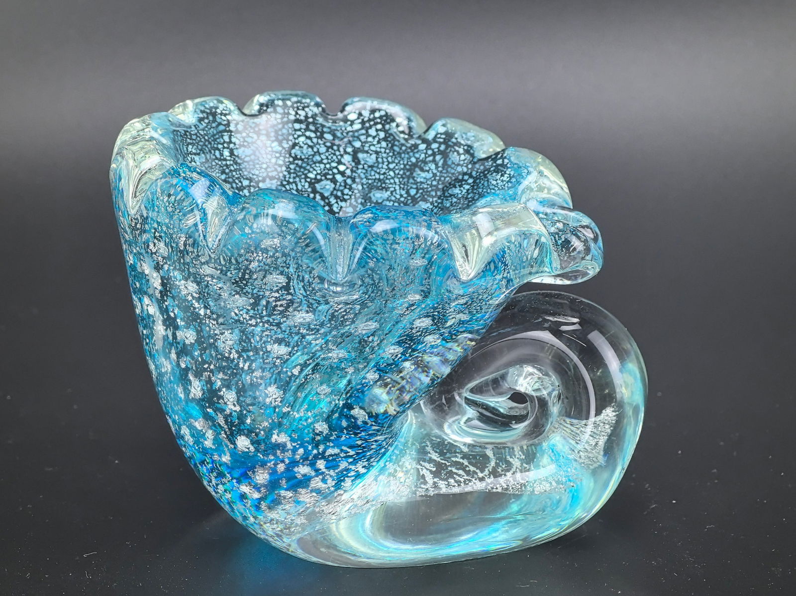 Murano Blue Silver Flecks Seashell Dish (1 of 4)