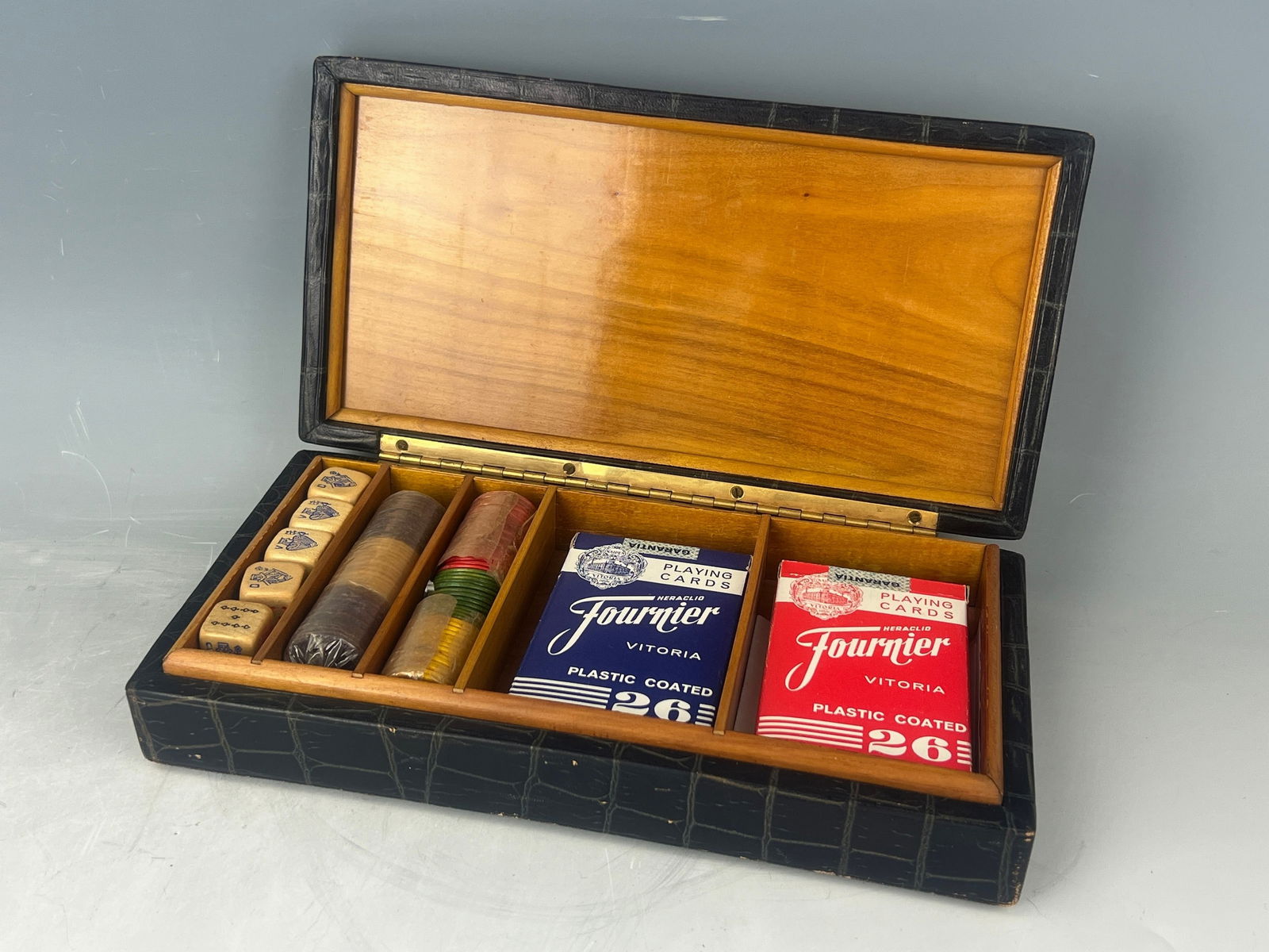 Set of Playing Cards with Chips on an Old Box: Set of Playing Cards with Chips on an Old Box . Preview from Apr. 21st to 25th from 1:00 PM TO 5:00 PM Eastern Time, Location: 15229 Display Court, Rockville MD 20850.