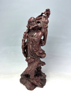 Chinese Carved Wood Statue of A Monk: Chinese Carved Wood Statue of A Monk,H 40 cm(15.6 in.). Preview from Jun 23rd to 27th from 1:00 PM TO 5:00 PM Eastern Time, Location: 15229 Display Court, Rockville MD 20850.