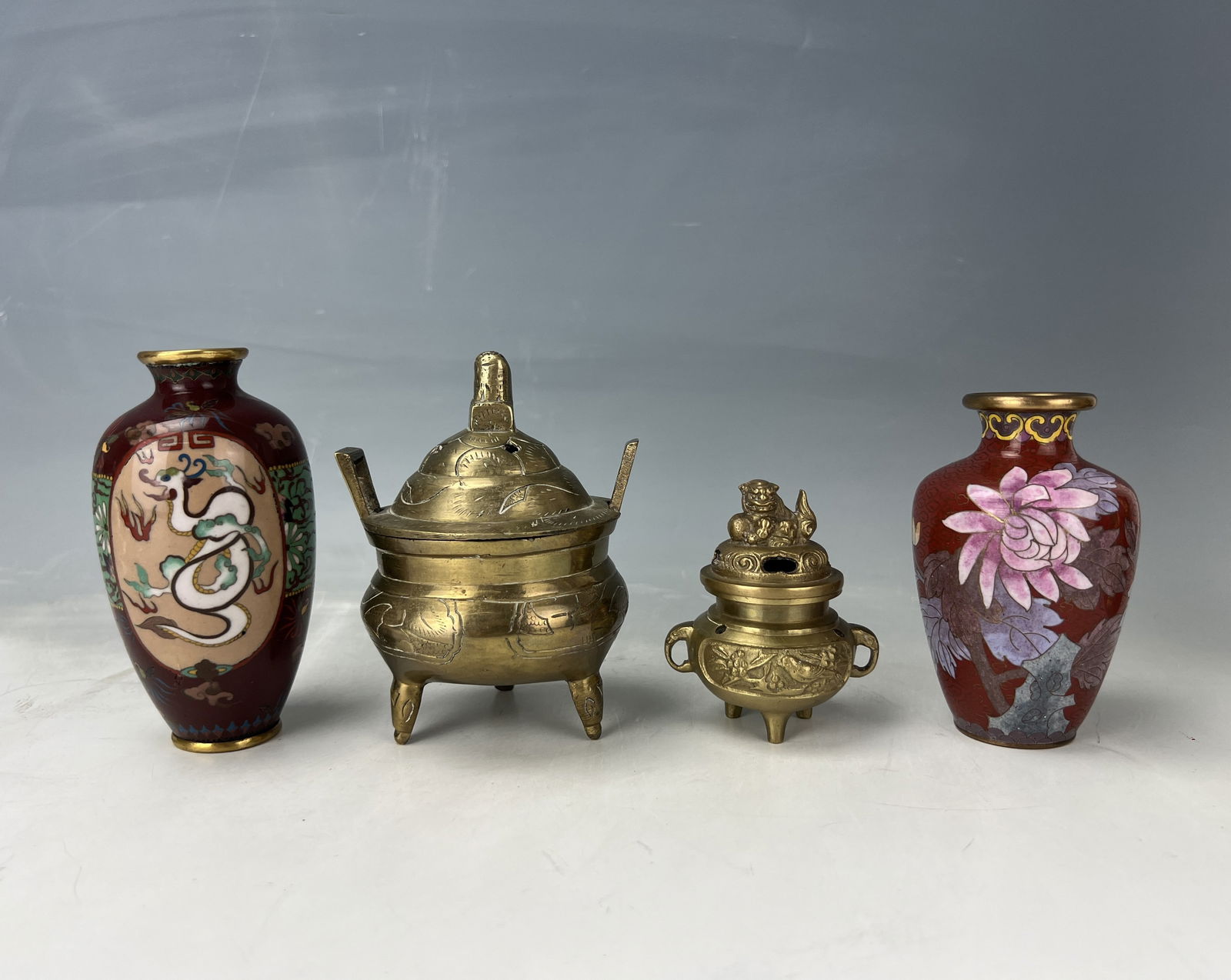 Two Cloisonne Vase and Two Brass Censers (1 of 6)