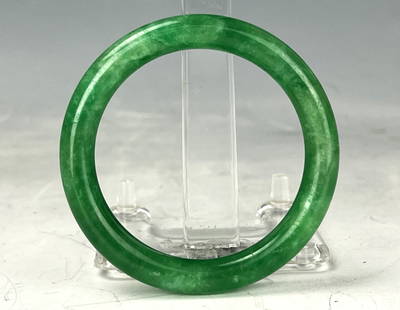 Chinese Iron Red and Qianjiangcai Porcelain Box Yanghetang Mark: Chinese Green Jadeite Bangle,out diameter: 7 cm(2.8 in.). Preview from Jun 23rd to 27th from 1:00 PM TO 5:00 PM Eastern Time, Location: 15229 Display Court, Rockville MD 20850.