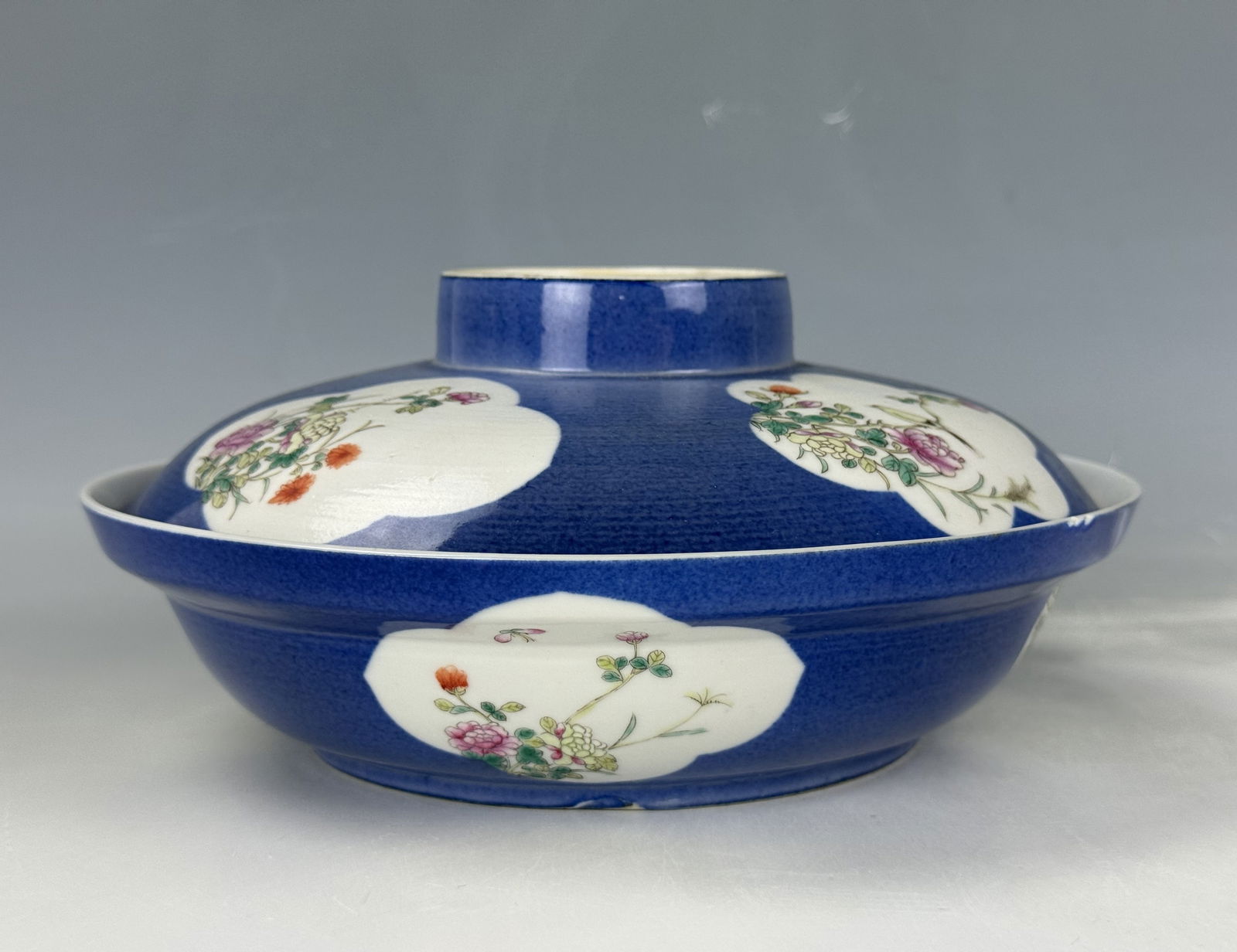 Chinese Blue Ground Famile Rose Porcelain Bowl with Cover (1 of 7)