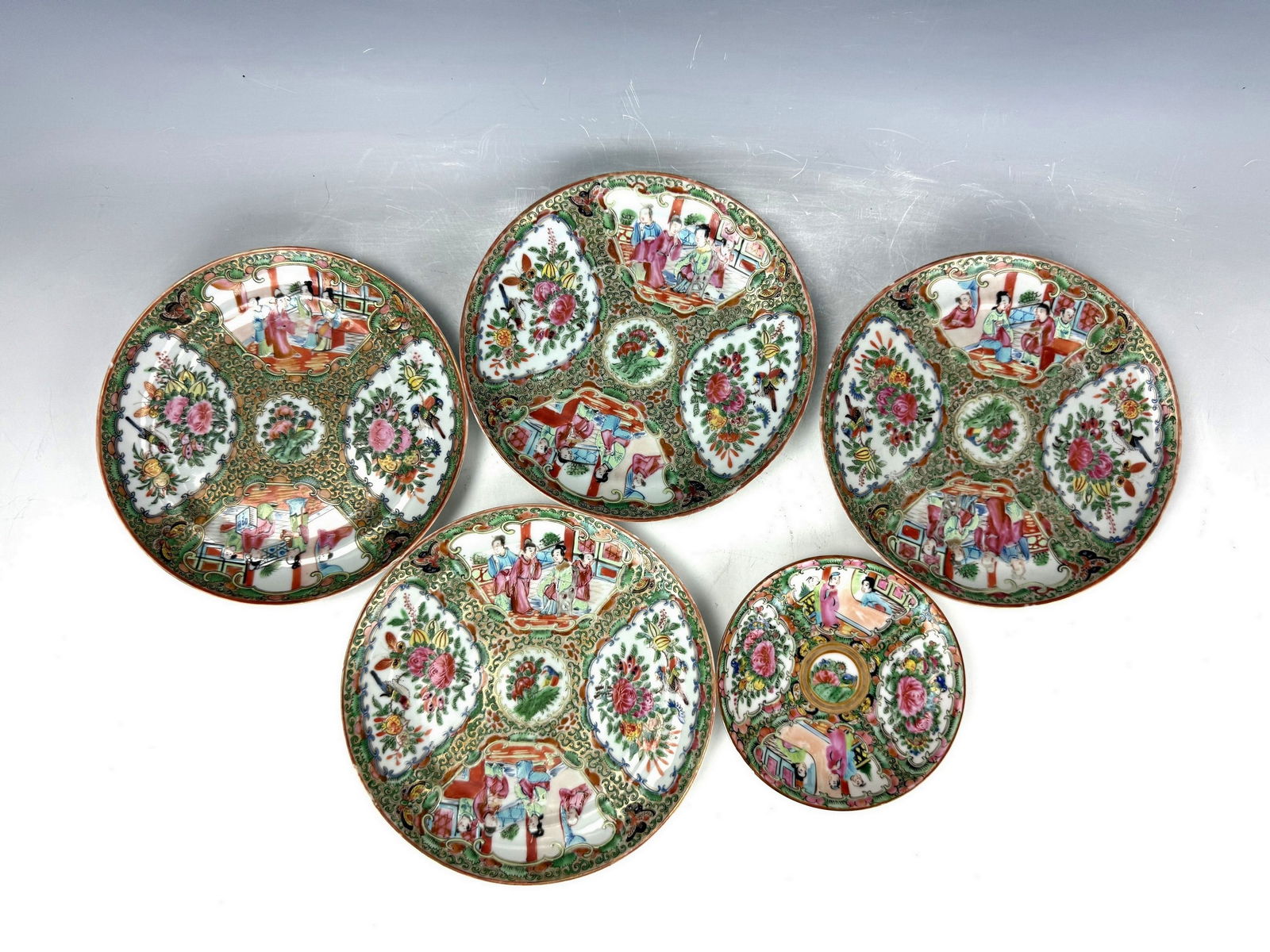 Group of 5 Antique Chinese Famille Rose Medallion Plates (1 of 6)