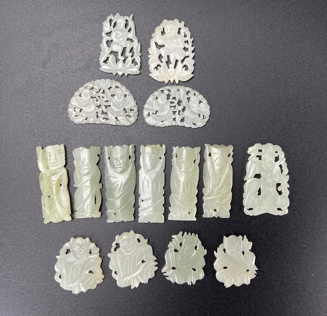 Group of 15 Antique Chinese Carved White Jade Toggle (1 of 9)