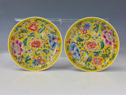 Pair of Chinese Famille Rose Porcelain Plates Guangxu Mark: Pair of Chinese Famille Rose Porcelain Plates Guangxu Mark, D 11 cm(4.3 in.) x2,Preview from Aug. 25th to 29th from 1:00 PM TO 5:00 PM Eastern Time, Location: 15229 Display Court, Rockville MD 20850.