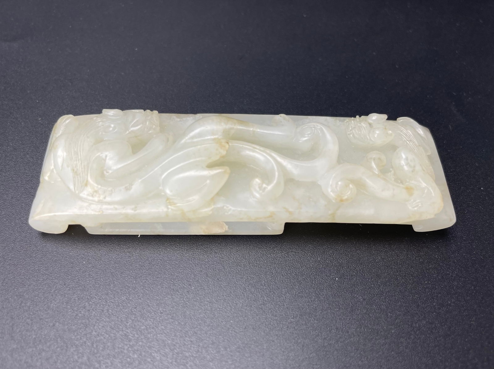 Chinese Hetian White Jade Carved Dragon Belt Buckle (1 of 6)
