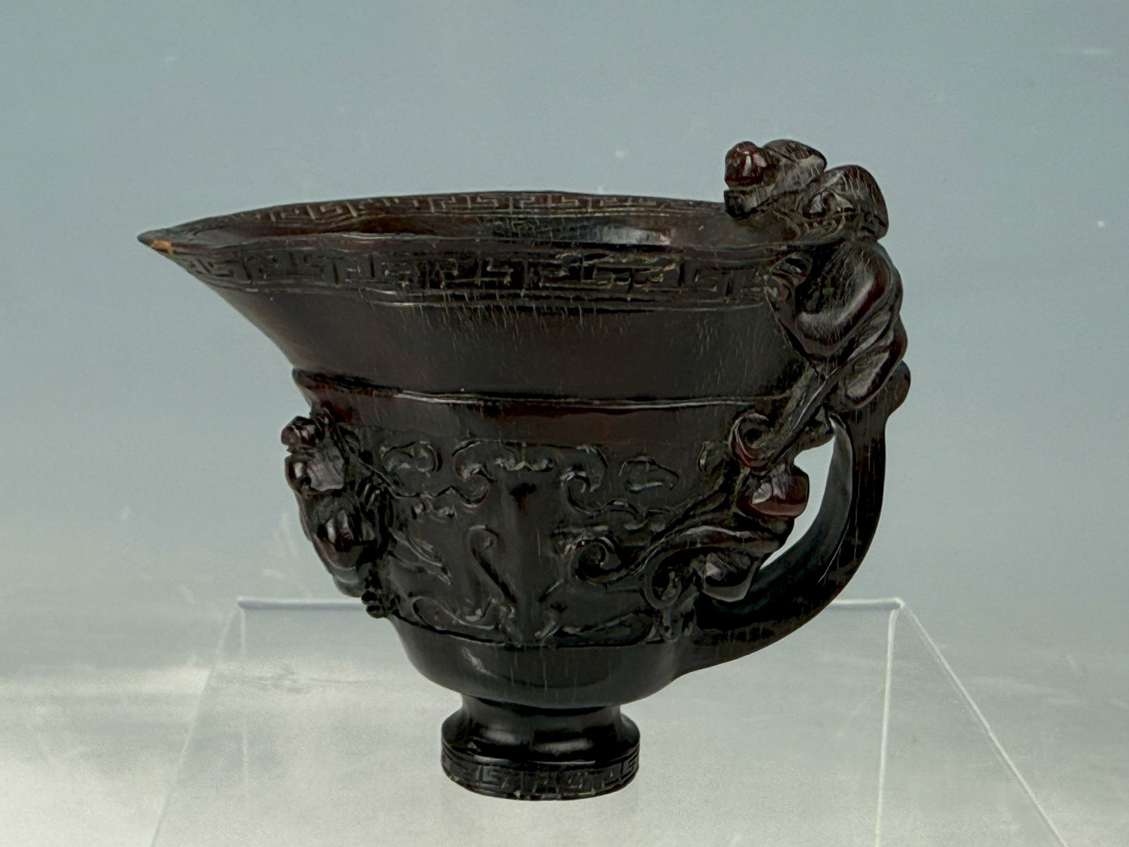 A Chinese Carved Faux Rhino Horn Libation Cup (1 of 7)