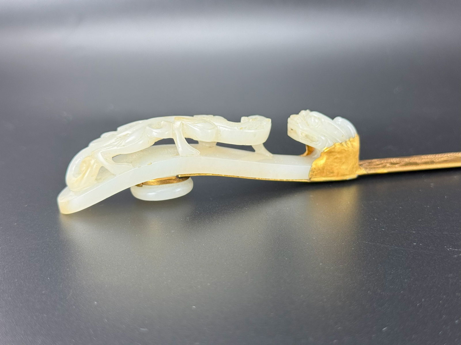 Chinese White Jade Dragon Hook Mounted as Letter Opener (1 of 9)