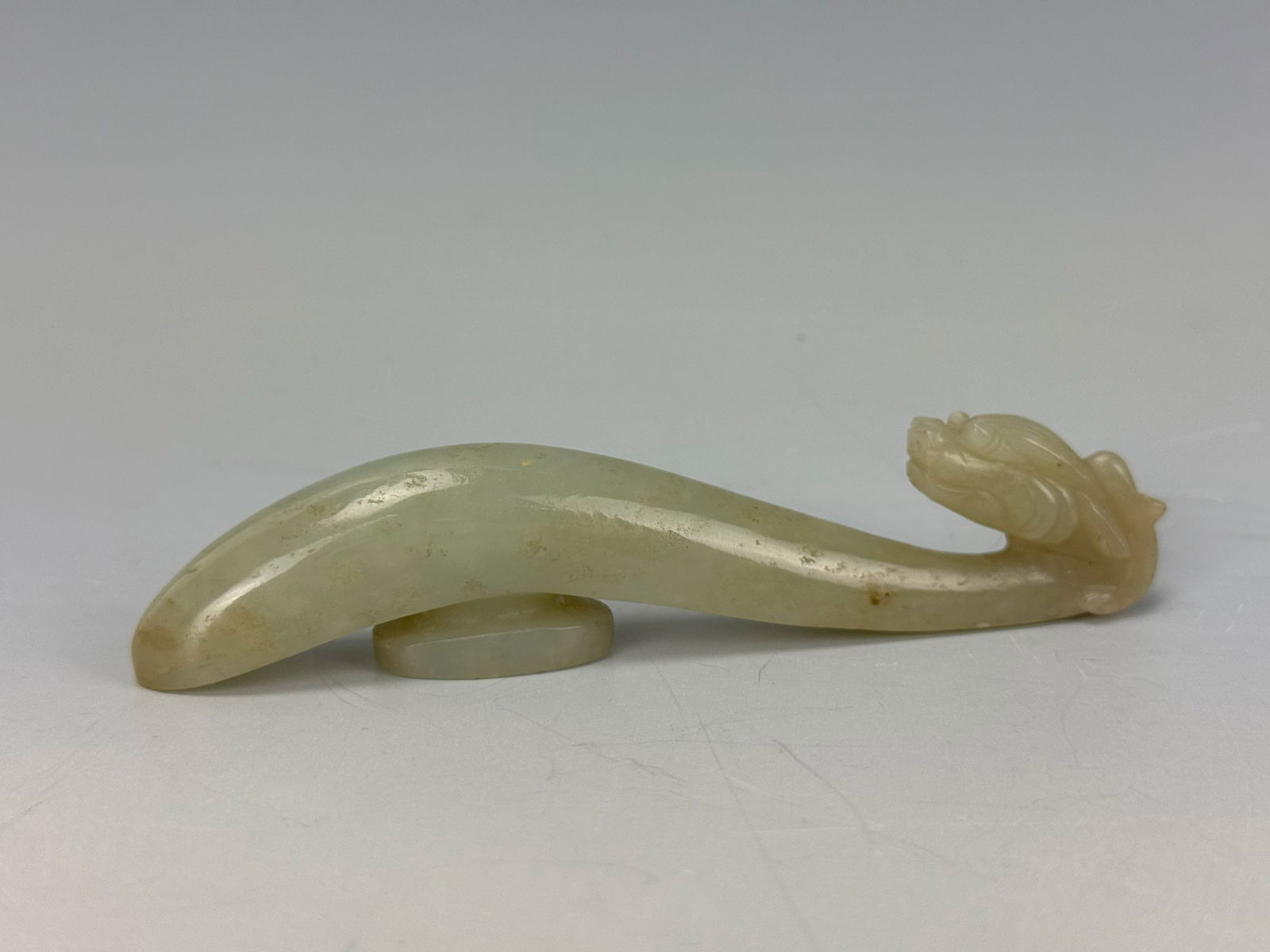 Chinese Hetian Celadon Jade Carved Dragon Belt Buckle (1 of 6)