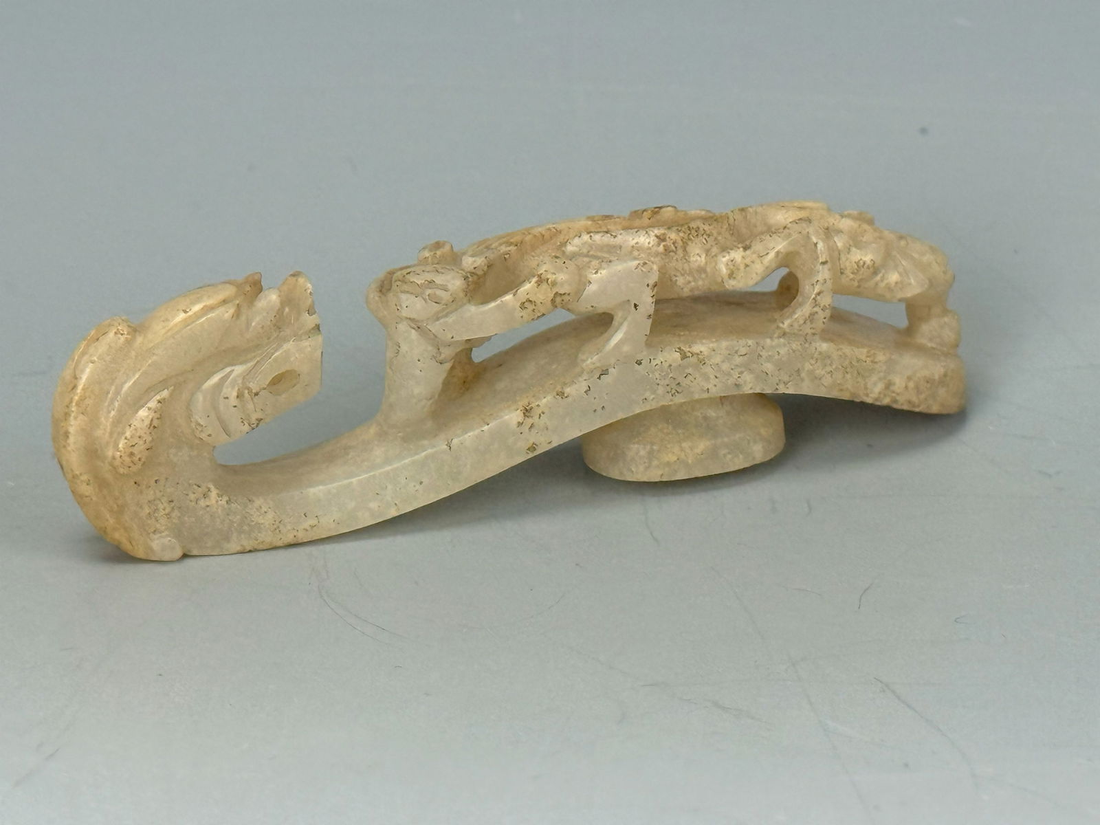 Chinese Hetian White Jade Carved Dragon Belt Buckle (1 of 6)