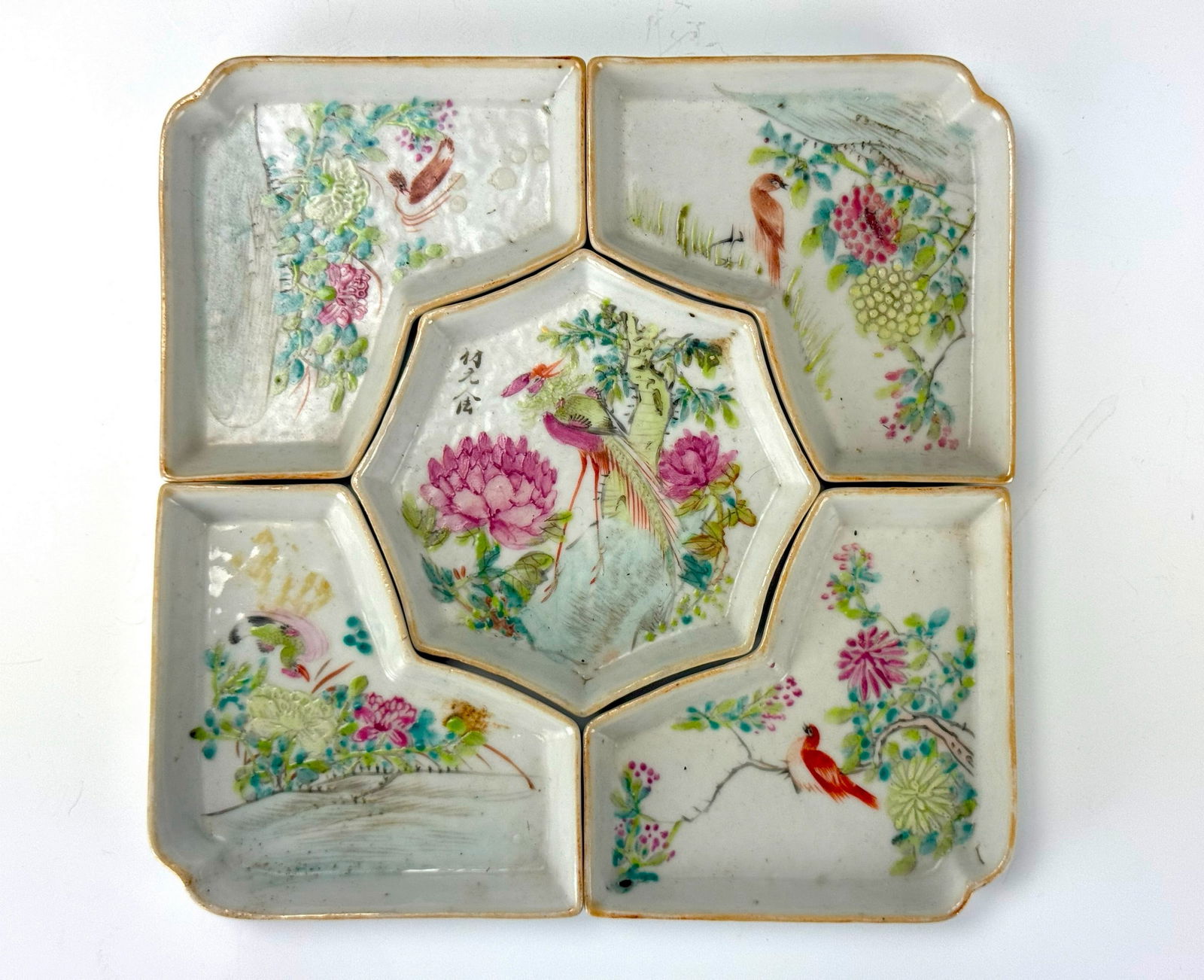 Antique Chinese Famille Rose Porcelain 5 Piece Dishes Set (1 of 4)