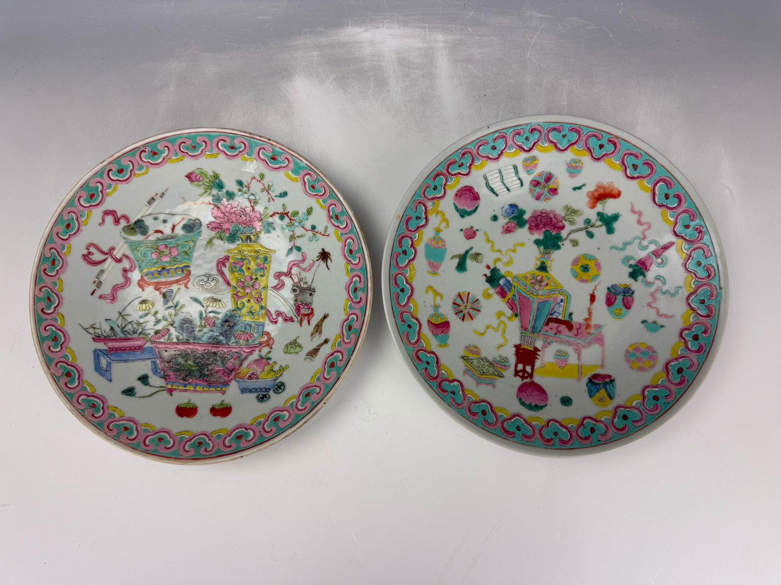 Pair of Antique Chinese Famille Rose Porcelain Chargers (1 of 5)