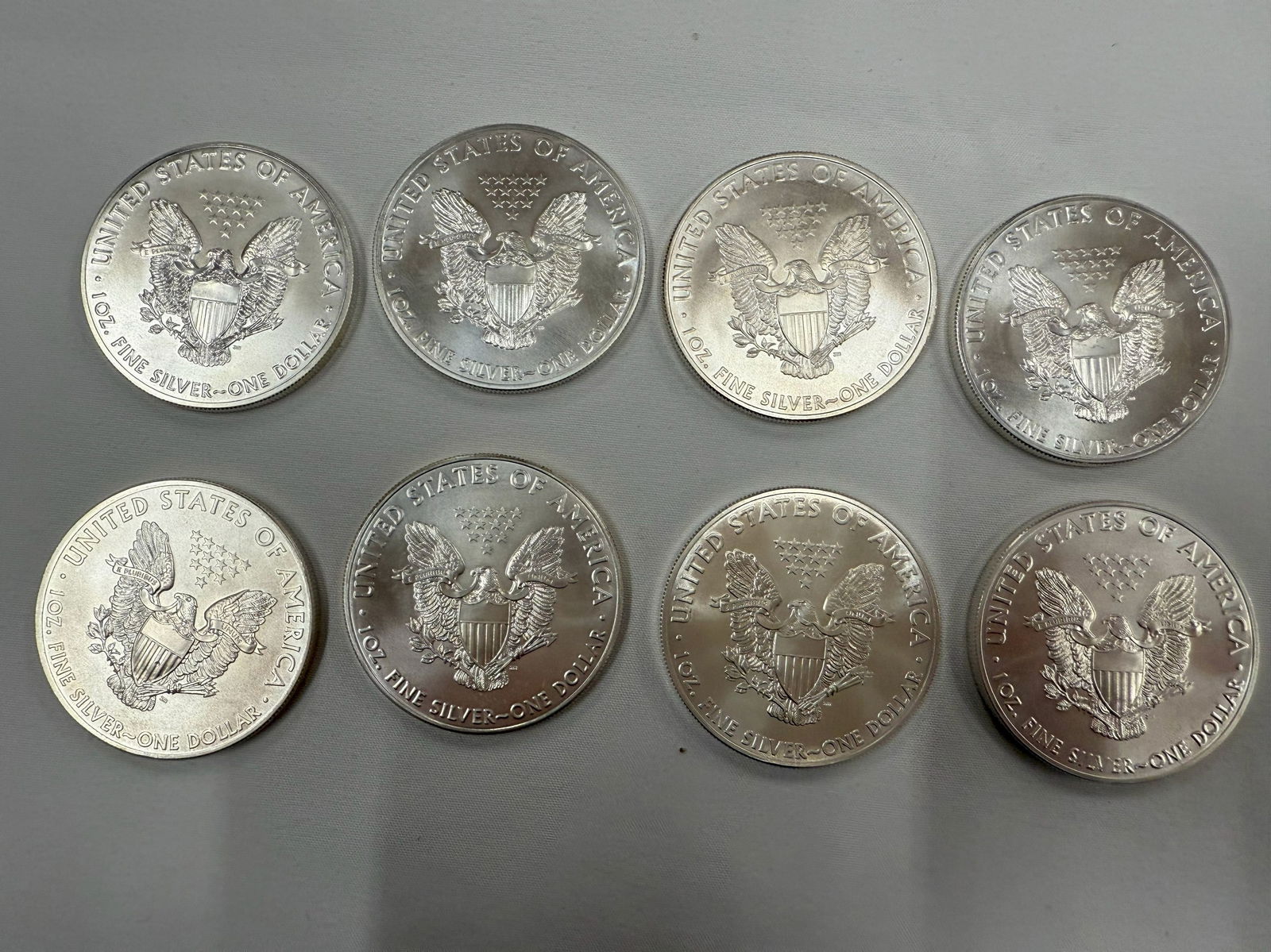 Collection of Eight American Silver Eagle One Dollar (1 of 2)