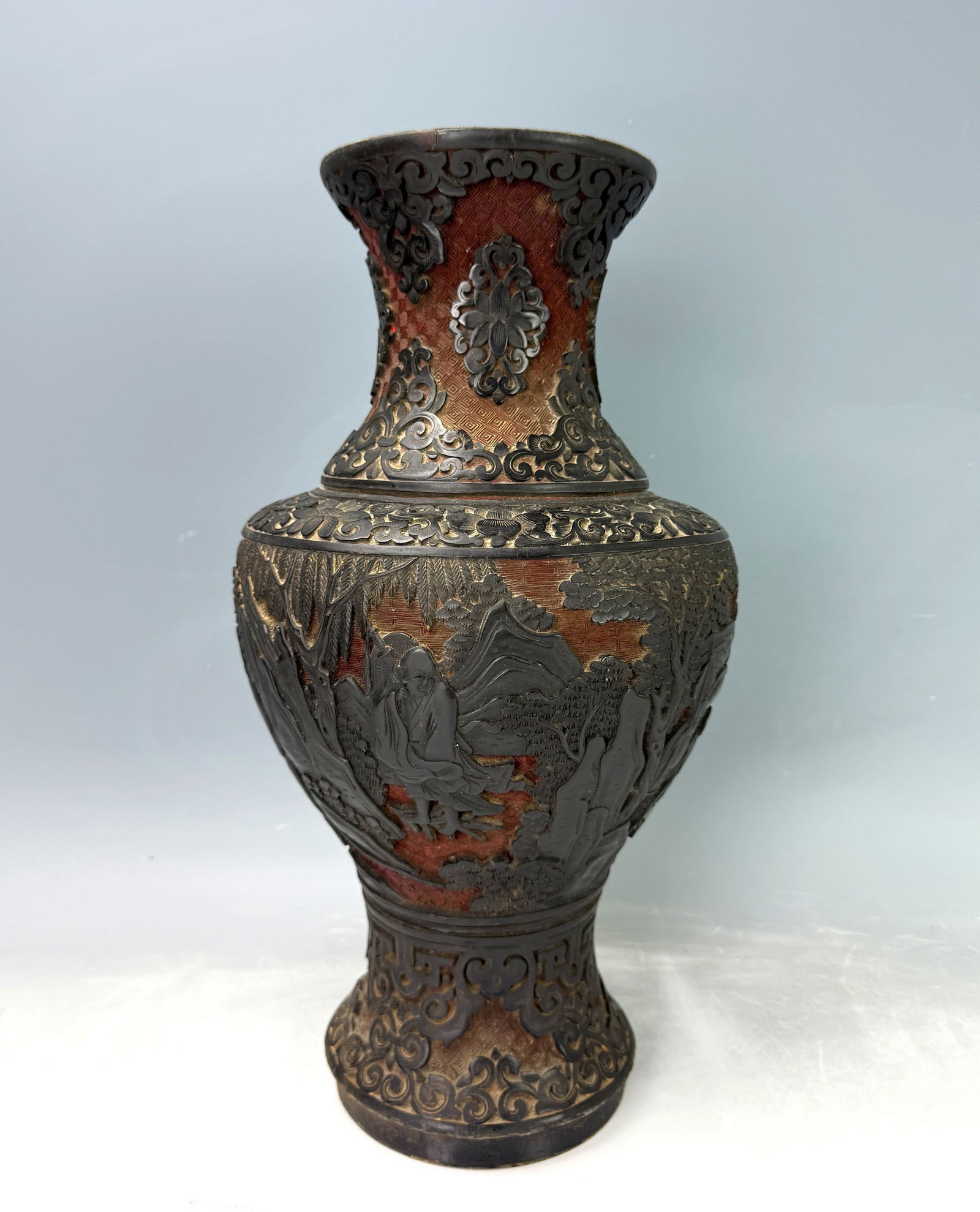 19th Century Chinese Carved Cinnabar Lacquer Vase (1 of 9)
