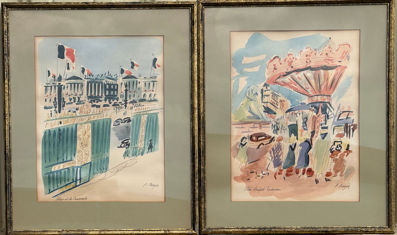 Two Printers P. Berger French Watercolor Painting (1 of 5)