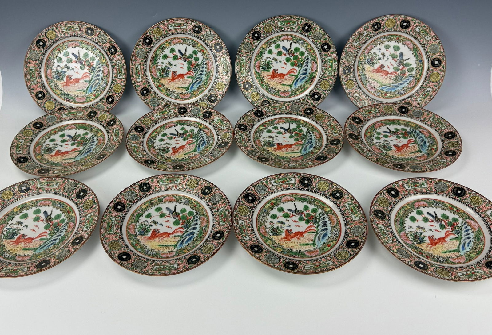 Set of 12 Vintage Chinese Porcelain Rose Medallion Plates (1 of 5)