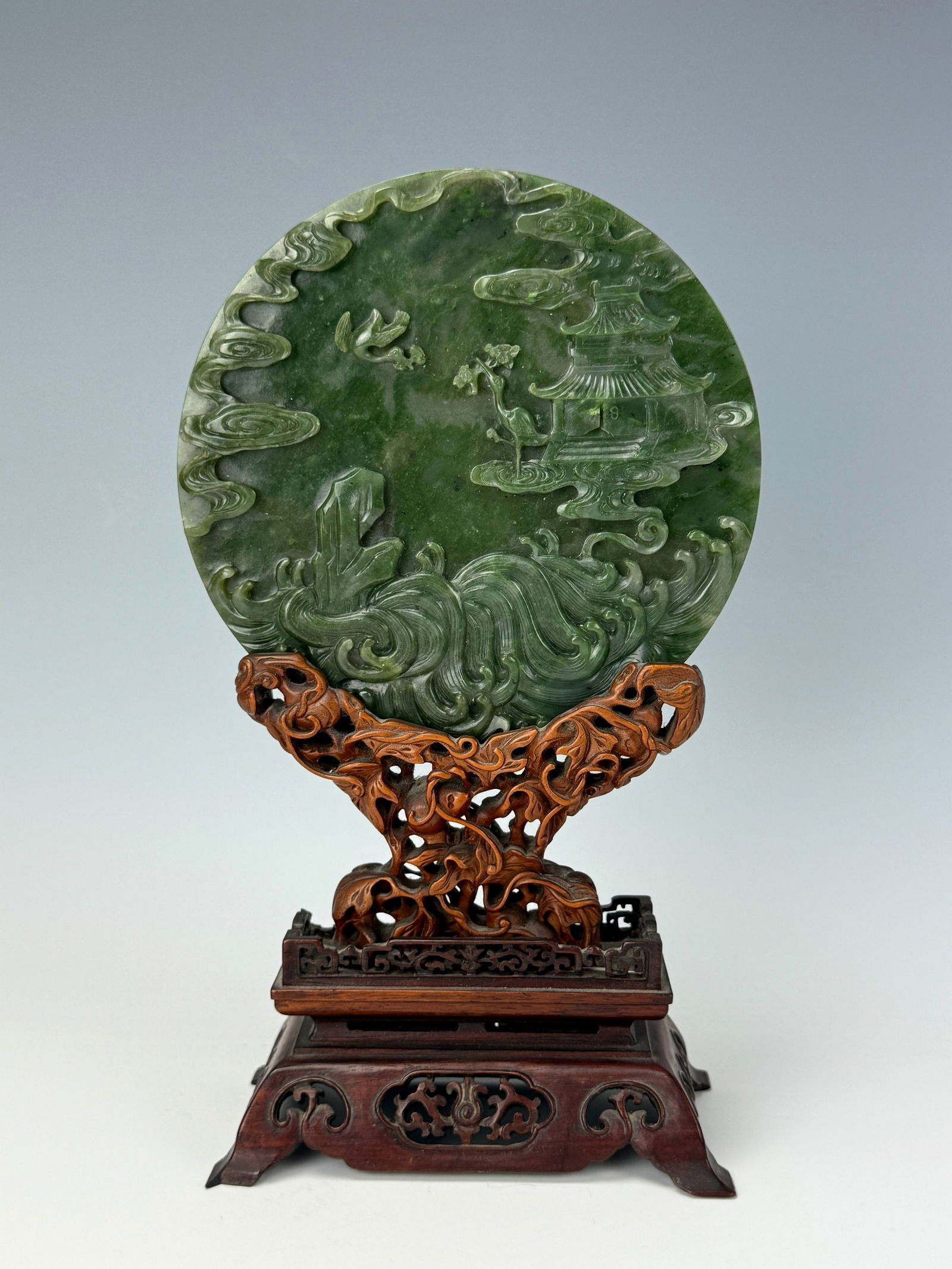 Chinese Spinach Green Jade Circular LONGEVITY Table Screen (1 of 6)