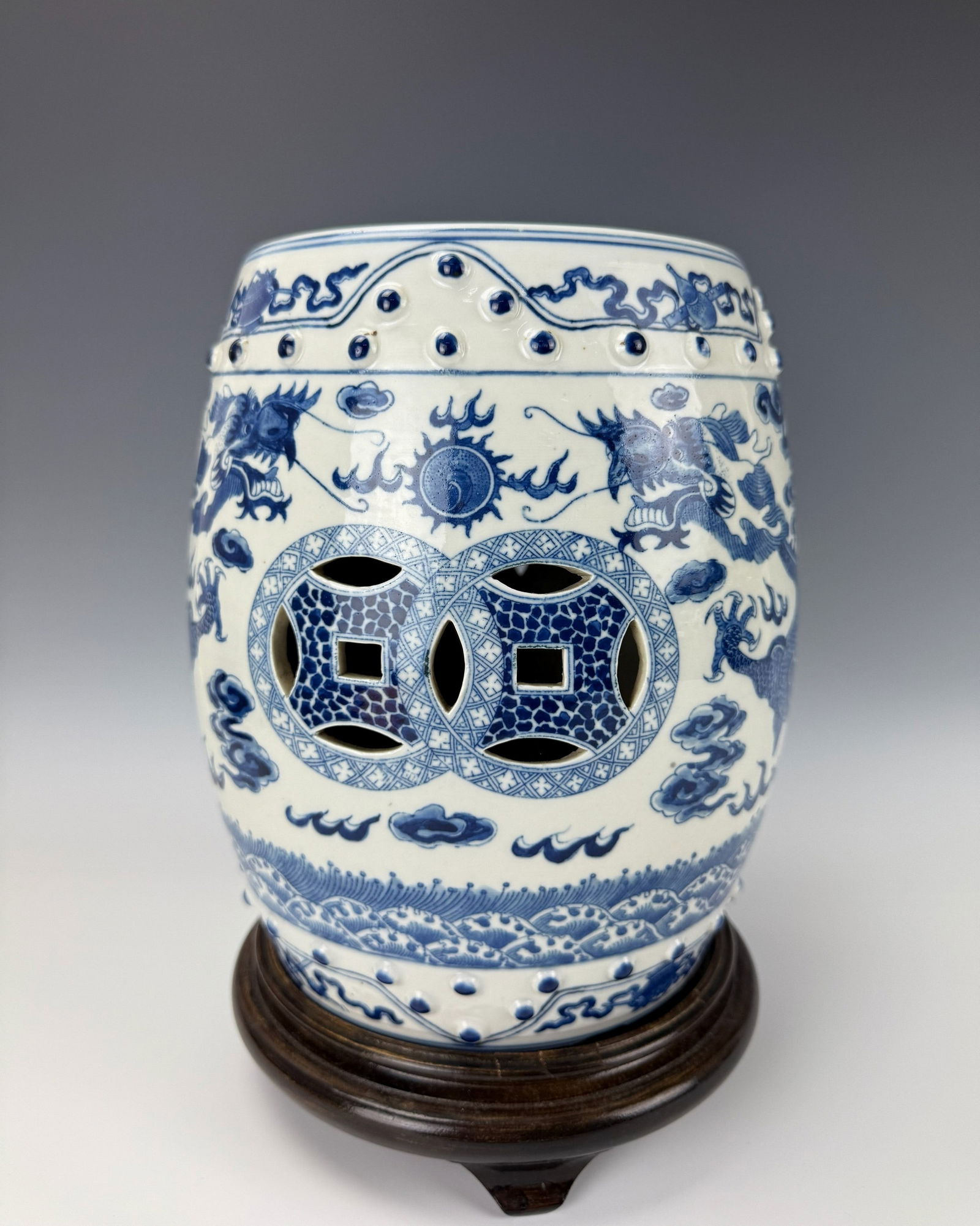Chinese Blue and White Dragons Porcelain Garden Stool (1 of 7)