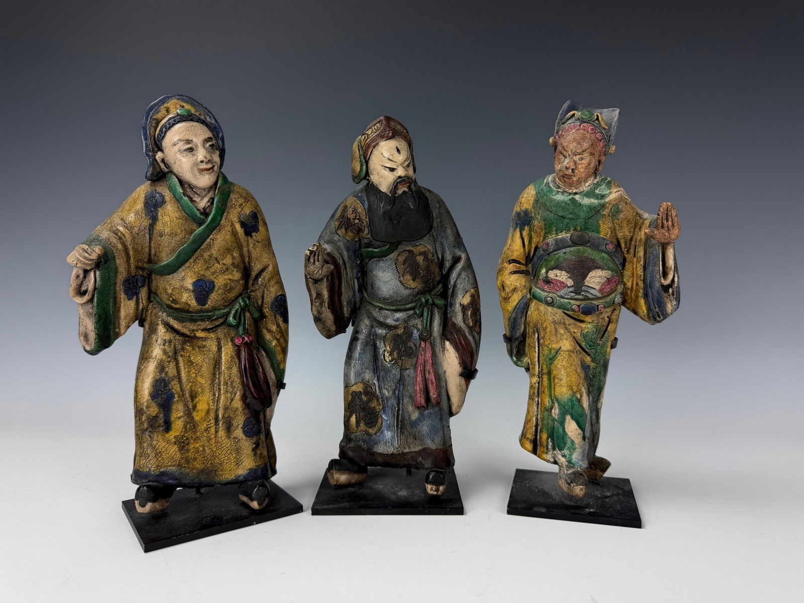 Three Antique Chinese Ceramic Roof Tile Figural Sculptures: Antique Chinese Ceramic Roof Tile Figural Sculpture, 3 of Eight Immortal , H 27 cm( 10.5 in.) x 3.Preview from Dec.15th to 19th from 1:00 PM TO 5:00 PM Eastern Time, Location: 15229 Display Court, Roc