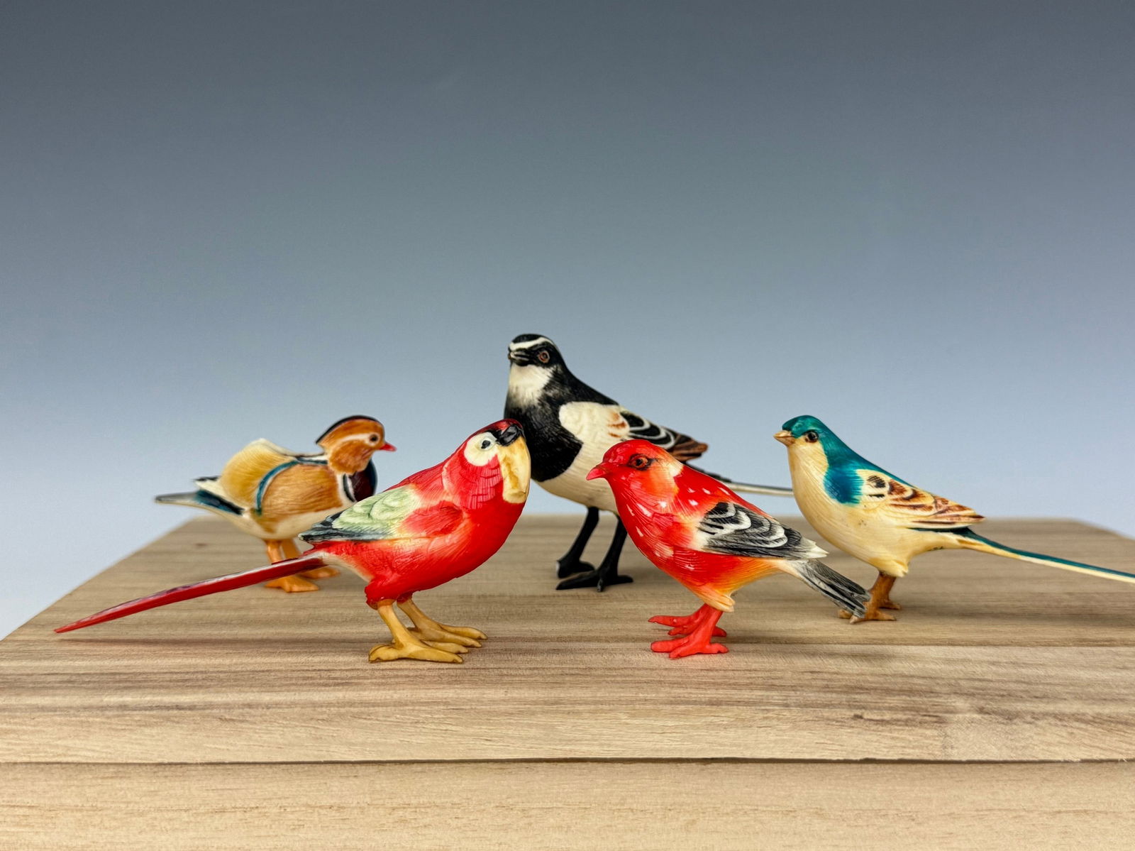 Group of 5 Asian Vintage Carved and Polychrome Bird Figurine (1 of 8)