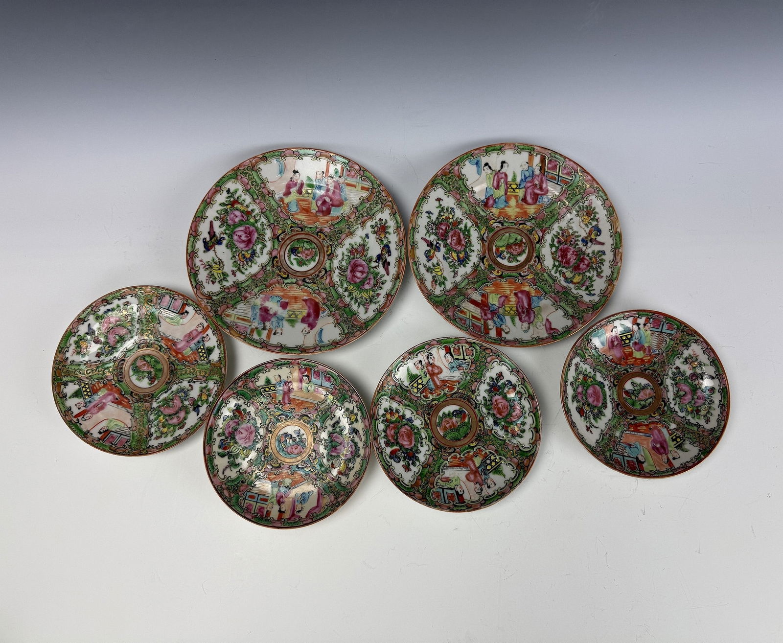 Group of 6 Antique Chinese Rose Medallion Porcelain Plates (1 of 3)