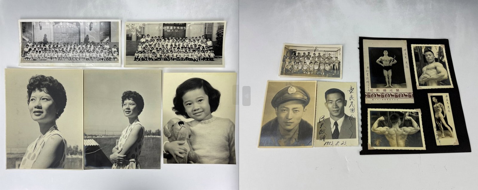 Group of 12 Vintage Photography: Group of 12 Vintage Photography.Hsieh Chun-kuei, Taiwan's first bodybuilding champion in 1958(???1958?????????????. Dimensions: 5.5 x 4 in.) and 5x3 in.and Dimensions: 11 x 8.5 in. and 10 x 5 in.,Prev