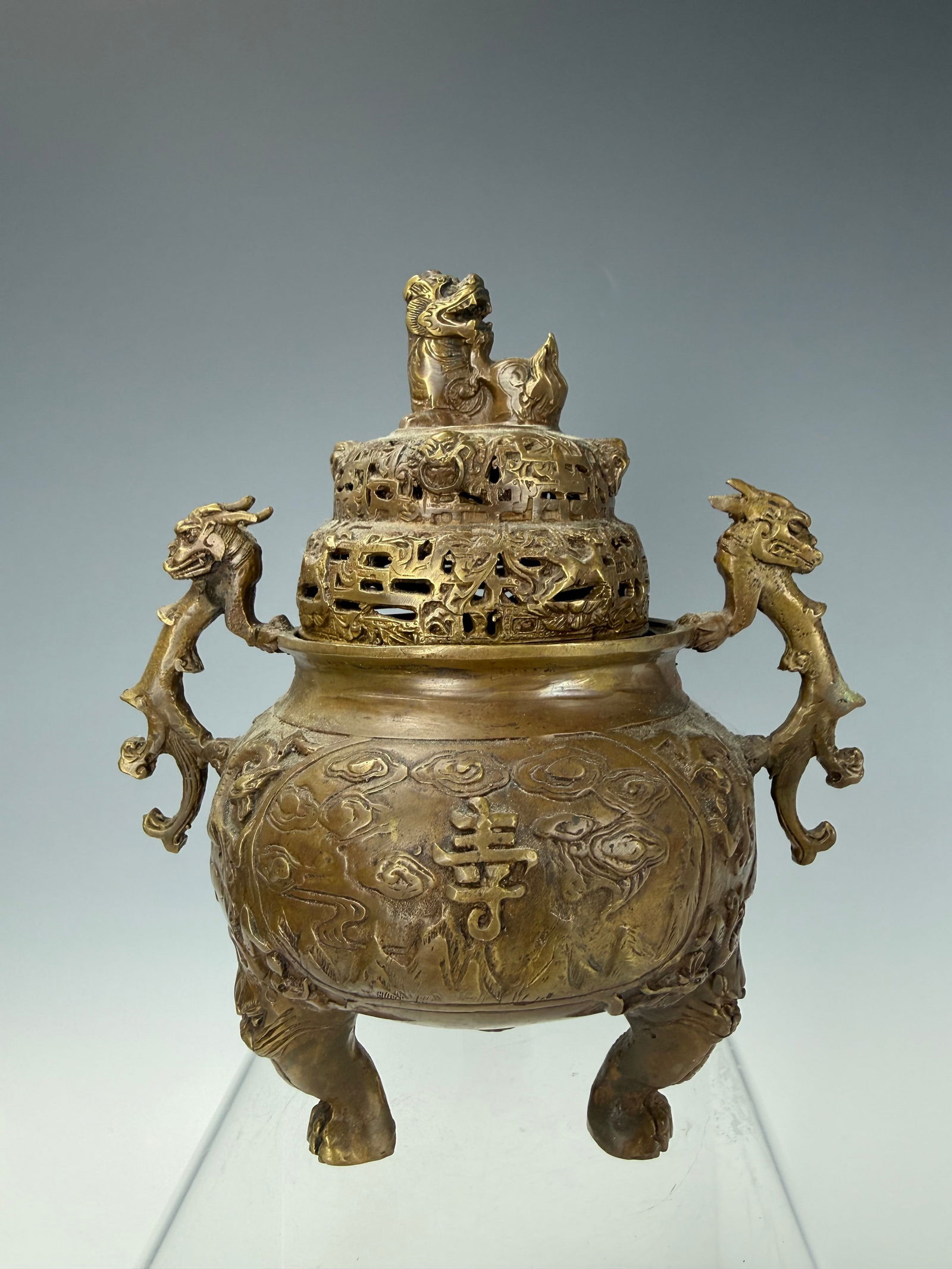 Chinese Bronze Censer with Double Dragon Handles (1 of 7)