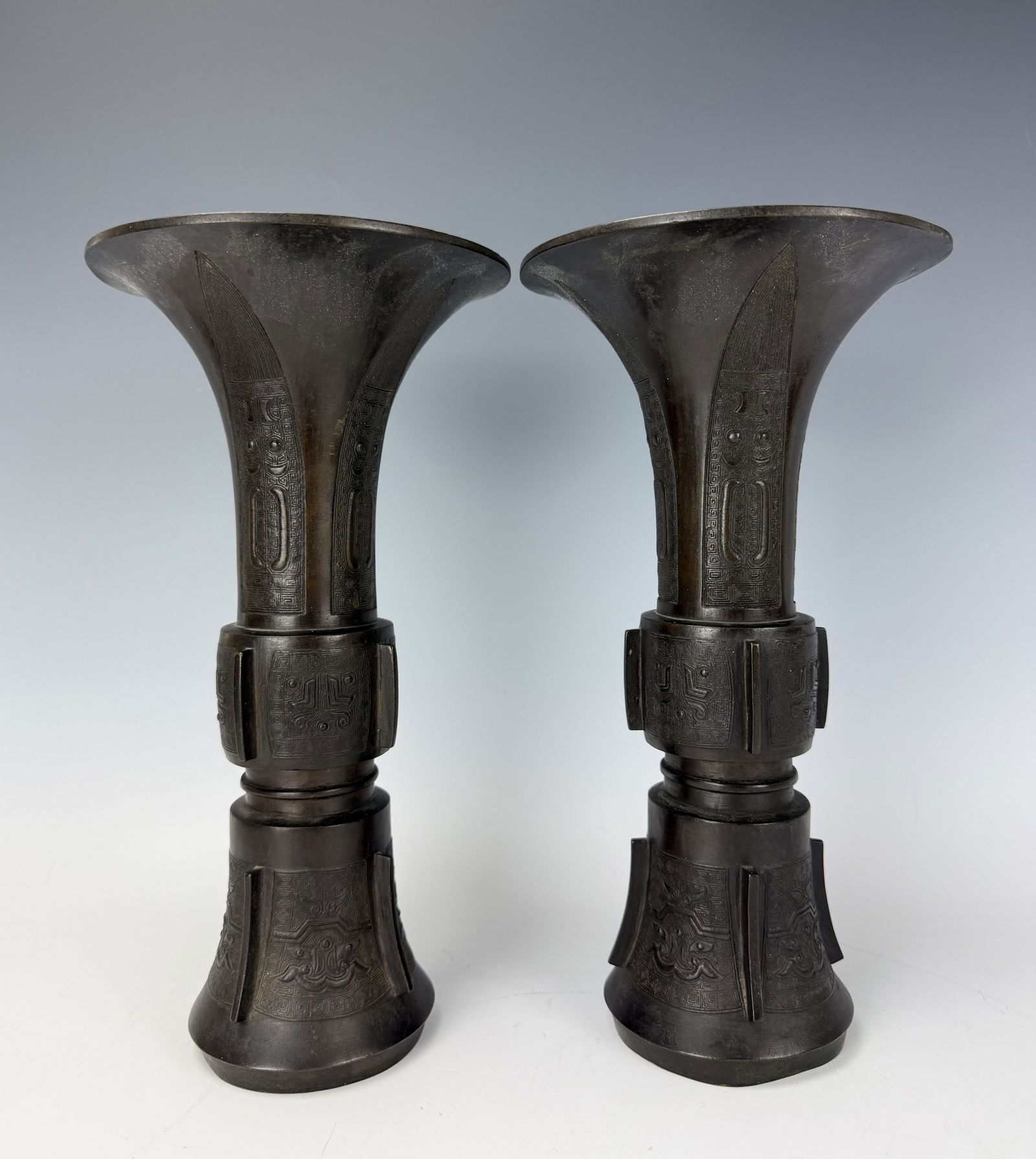 A Pair of Chinese Bronze Gu Vases With Chinese Character (1 of 10)